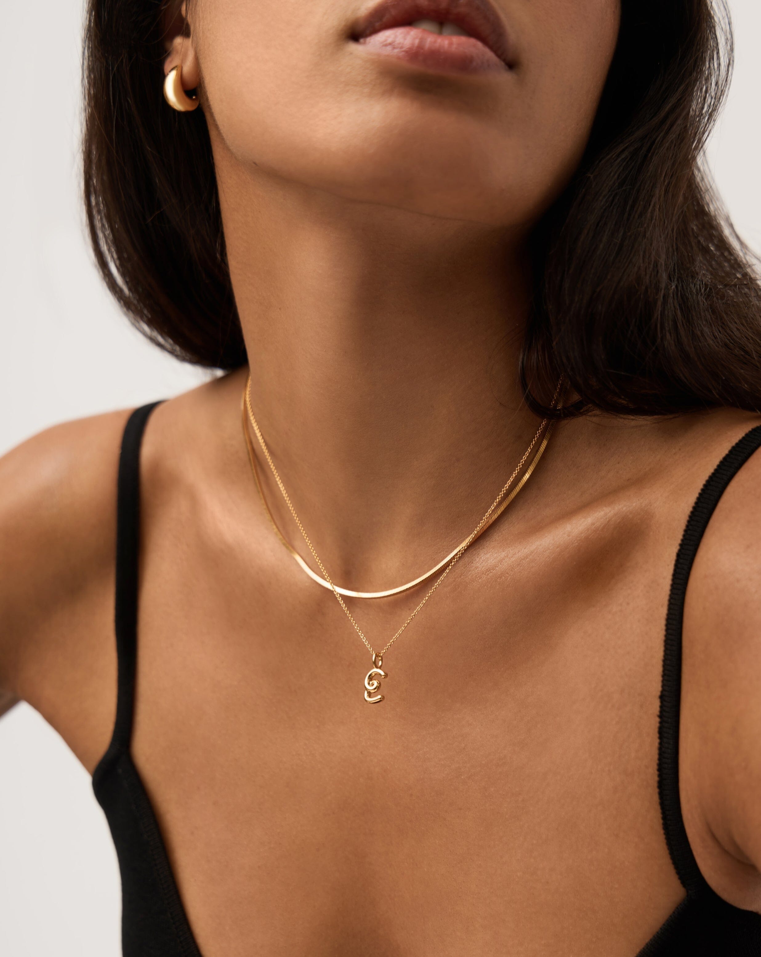 Initial Curly Molten Mini Initial Necklace - E | 18ct Gold Vermeil