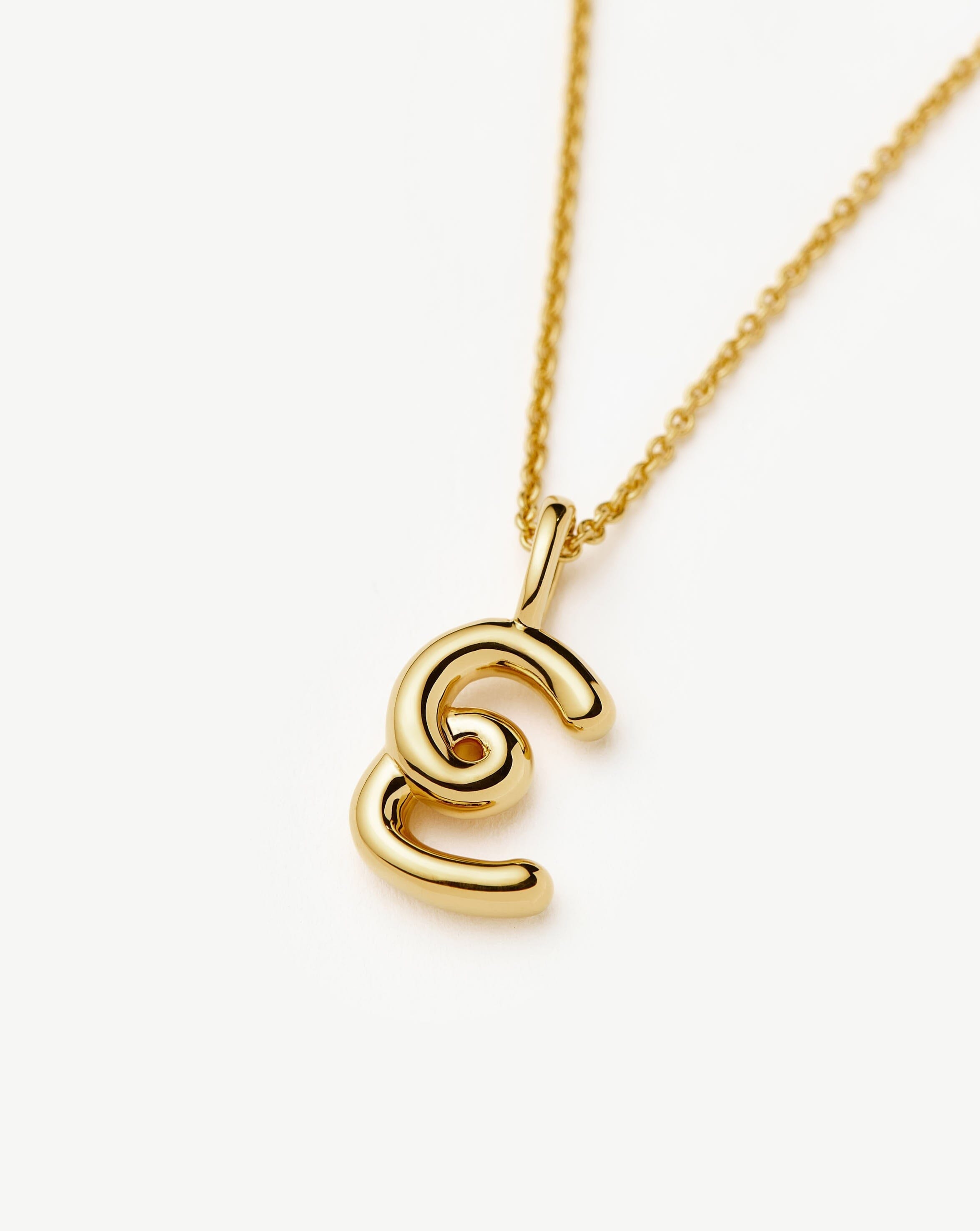 Initial Curly Molten Mini Initial Necklace - E | 18ct Gold Vermeil