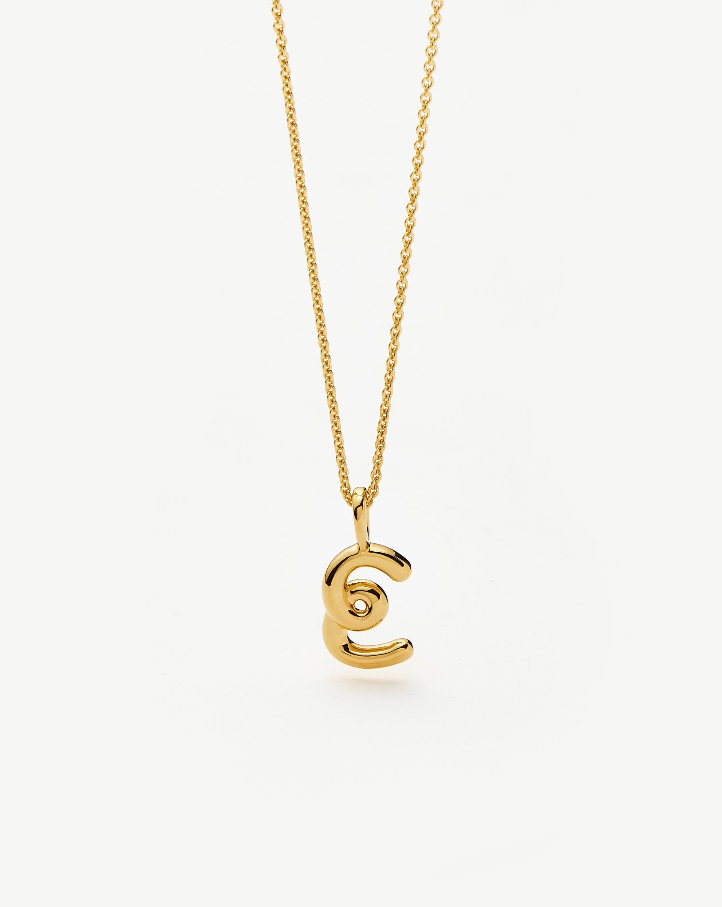 Initial Curly Molten Mini Initial Necklace - E | 18ct Gold Vermeil