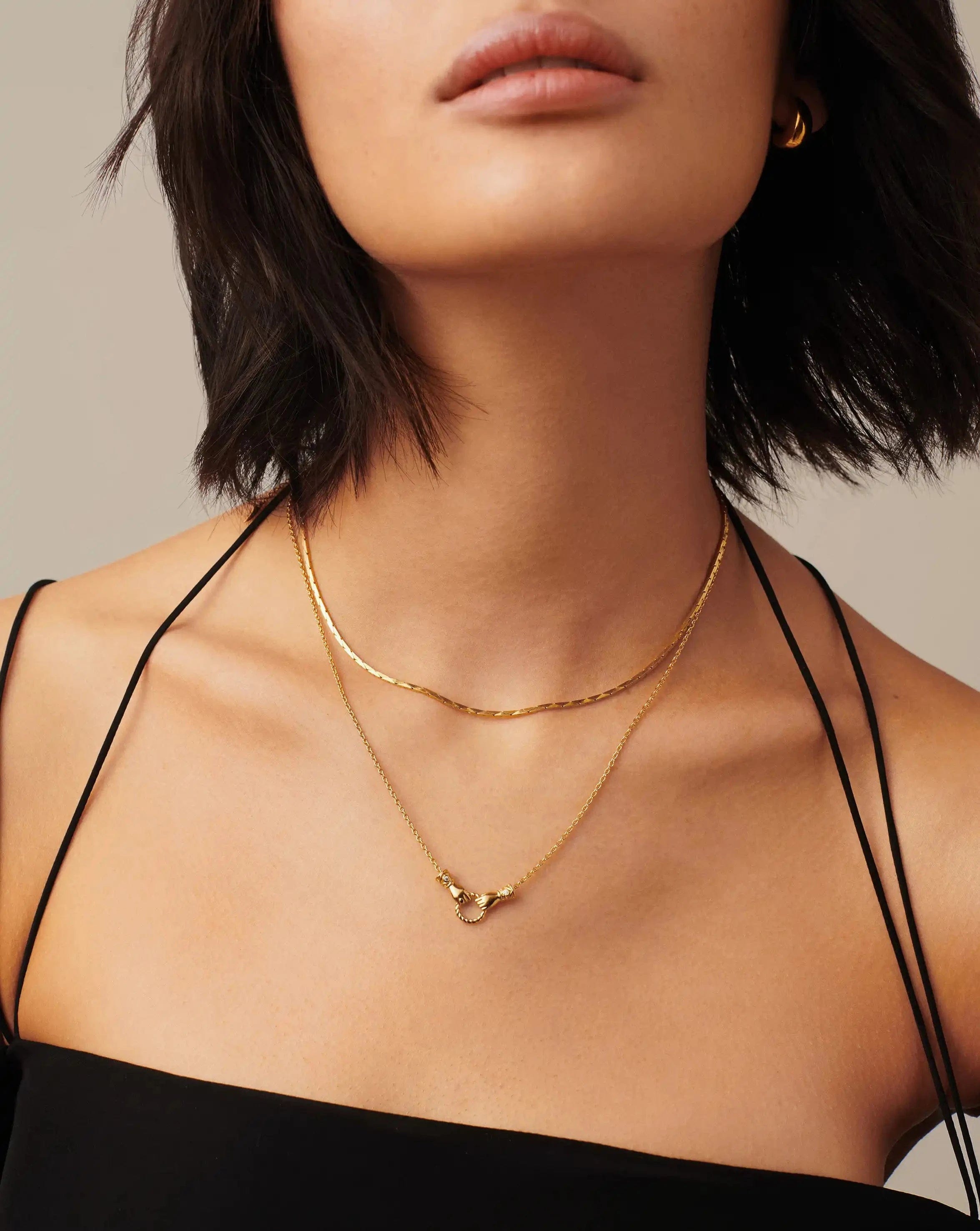Missoma Harris Reed In Good Hands Mini Pendant Slider Necklace | 18ct Gold Plated/Cubic Zirconia & Black Onyx