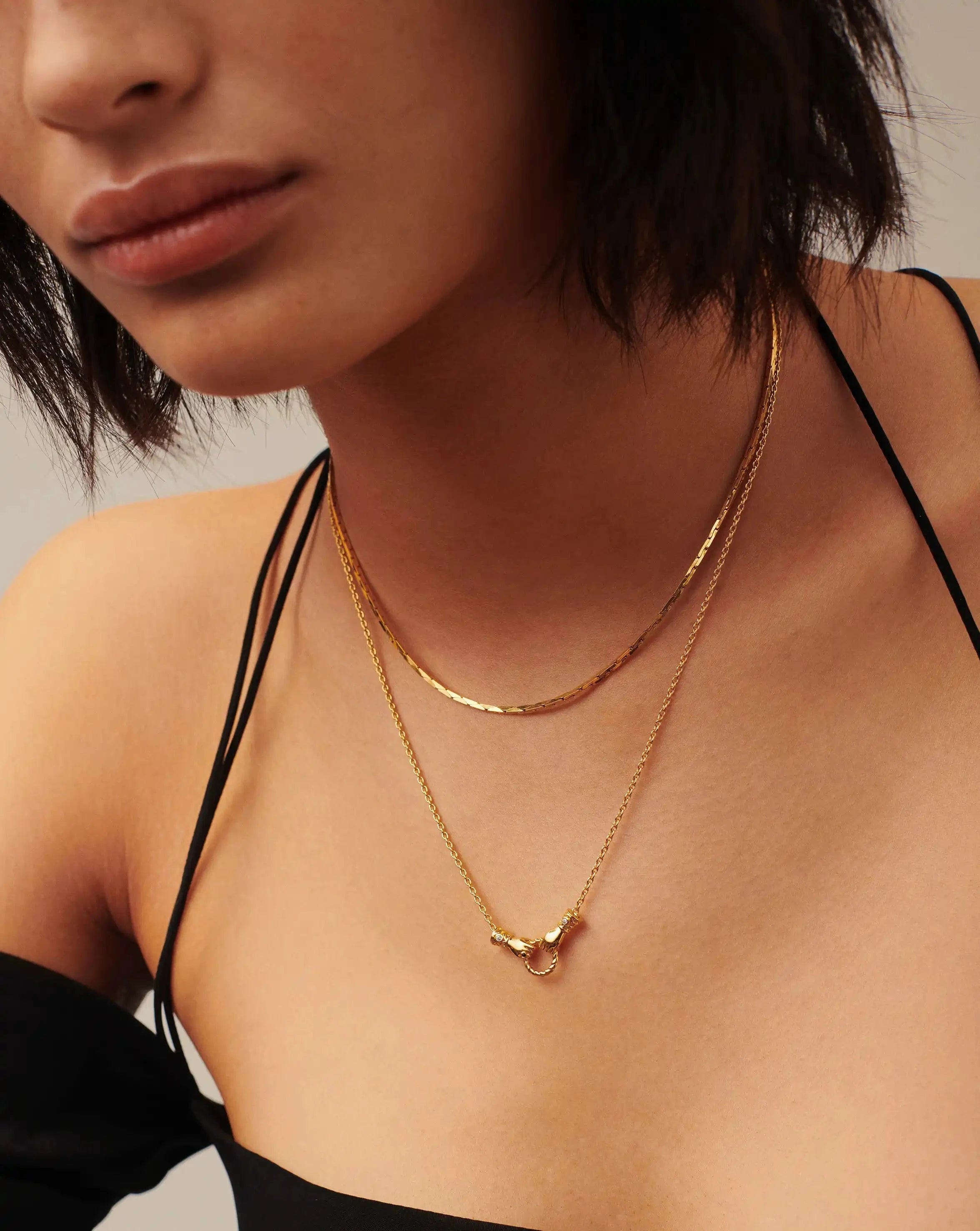Missoma Harris Reed In Good Hands Mini Pendant Slider Necklace | 18ct Gold Plated/Cubic Zirconia & Black Onyx