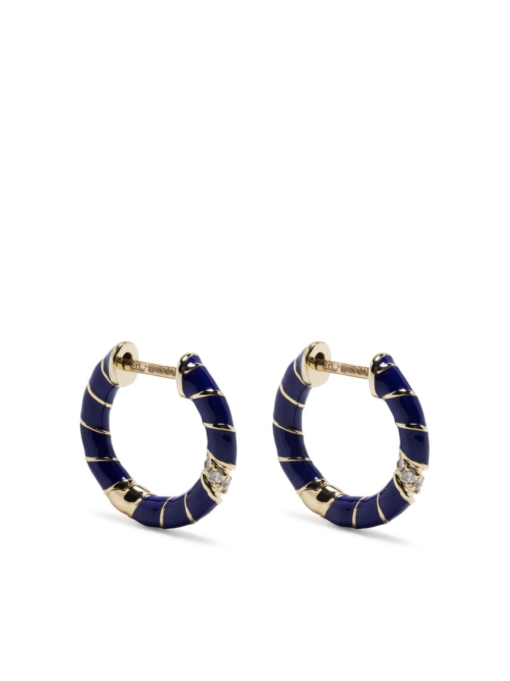 Yvonne Léon 9kt yellow gold diamond and enamel hoop earring