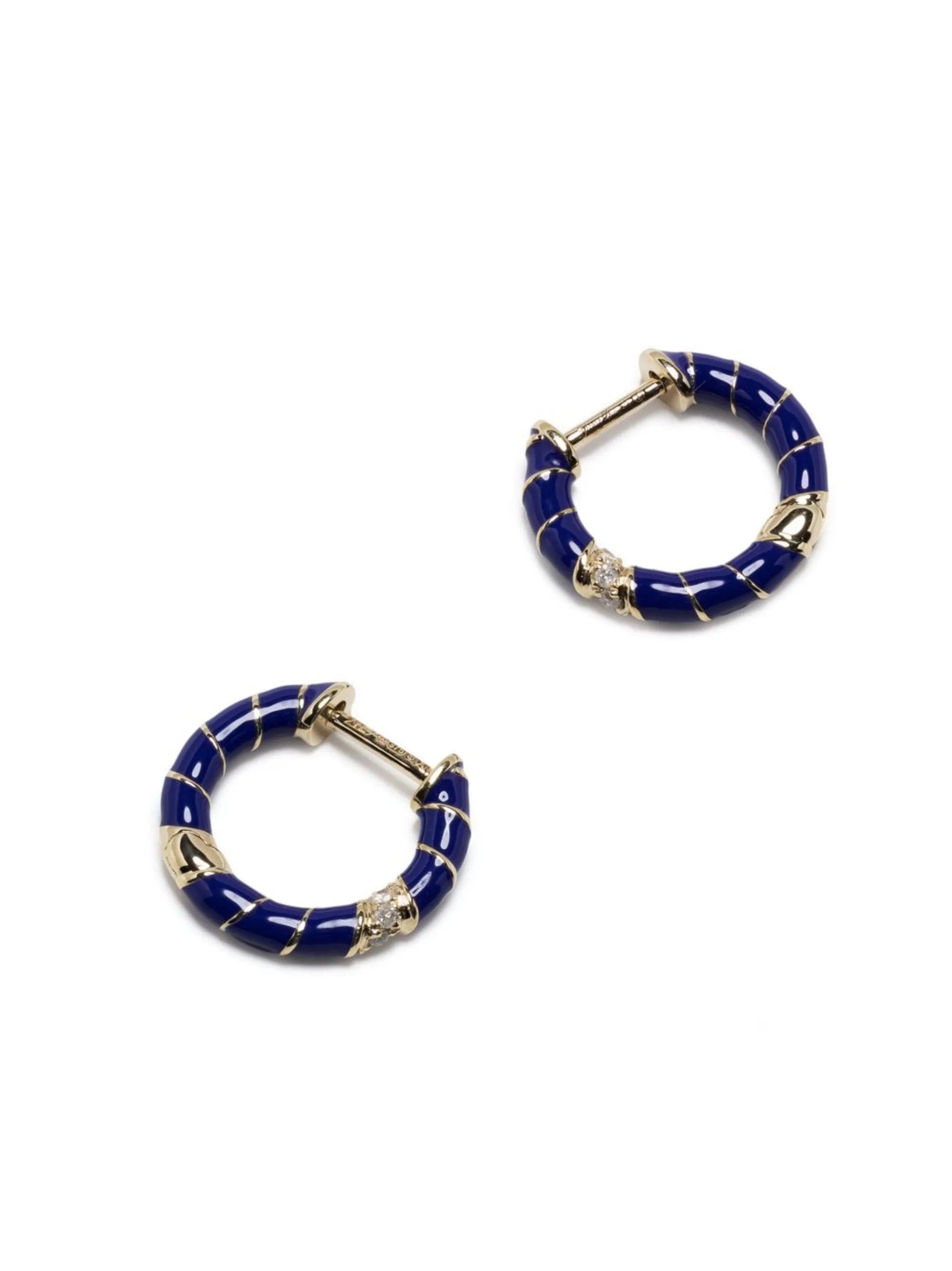 Yvonne Léon 9kt yellow gold diamond and enamel hoop earring