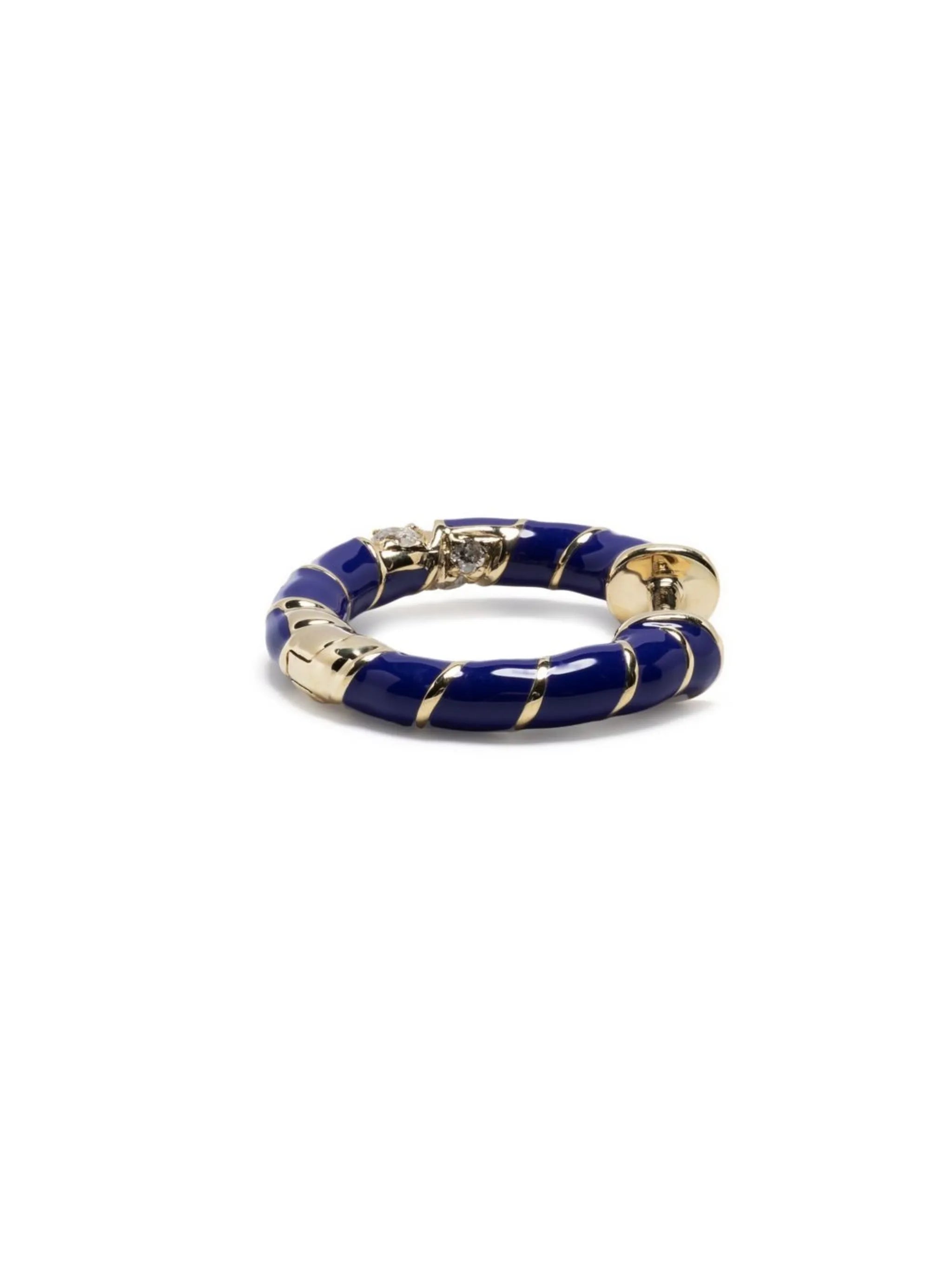 Yvonne Léon 9kt yellow gold diamond and enamel hoop earring