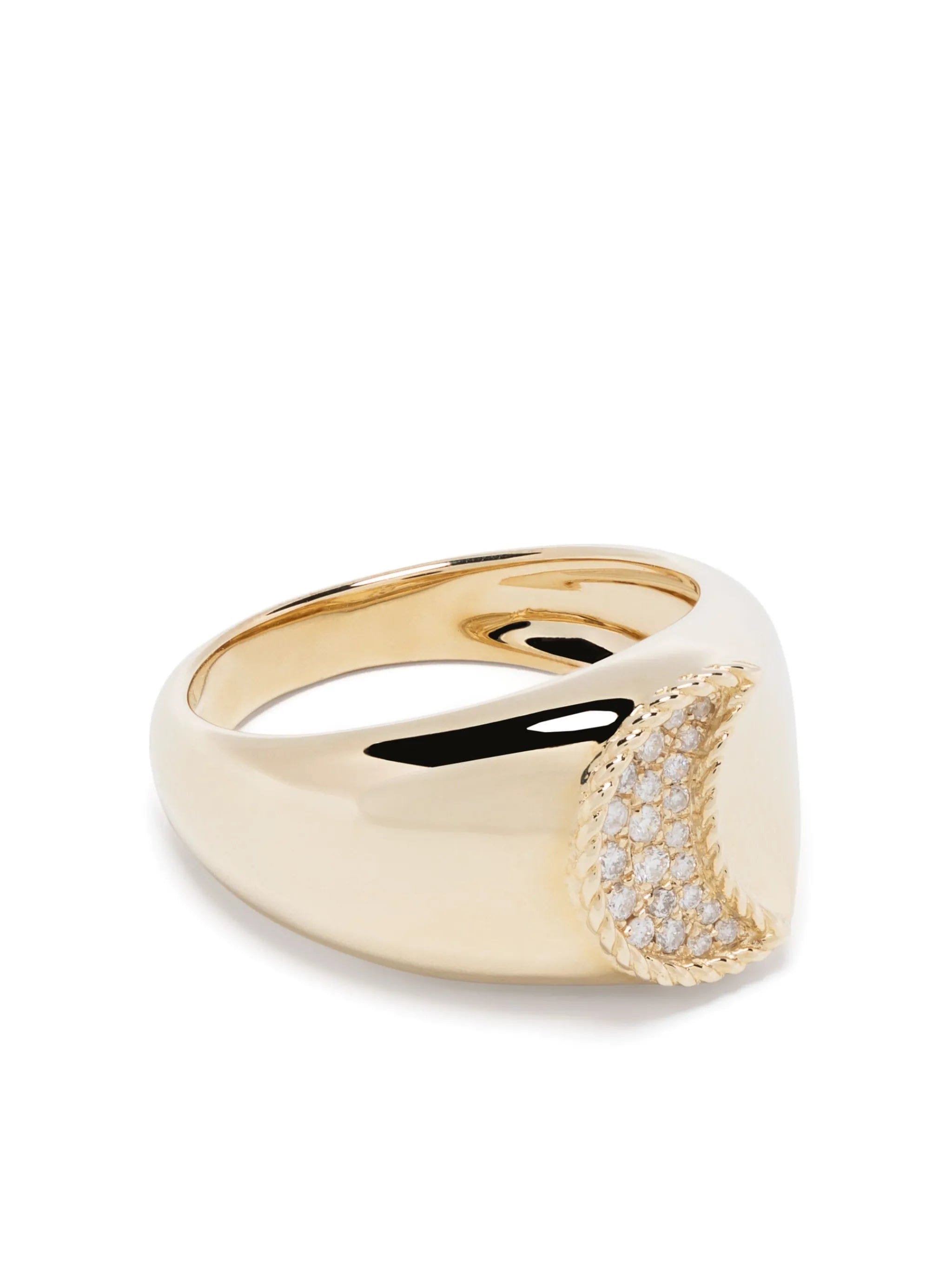 Yvonne Léon 9kt yellow gold Chevalière Lune diamond signet ring