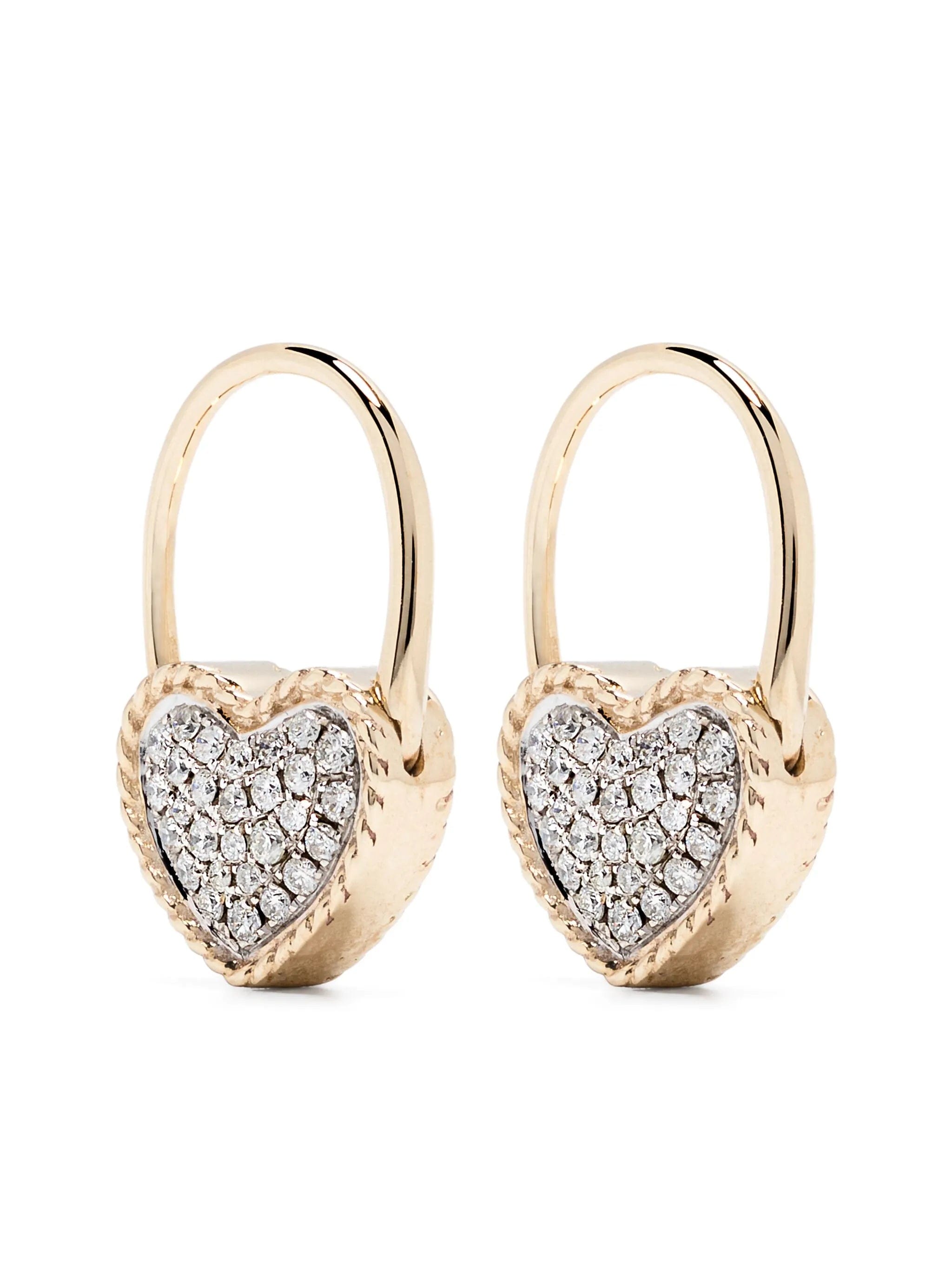 Yvonne Léon 9kt yellow gold Creole Cadenas Coeur diamond earring
