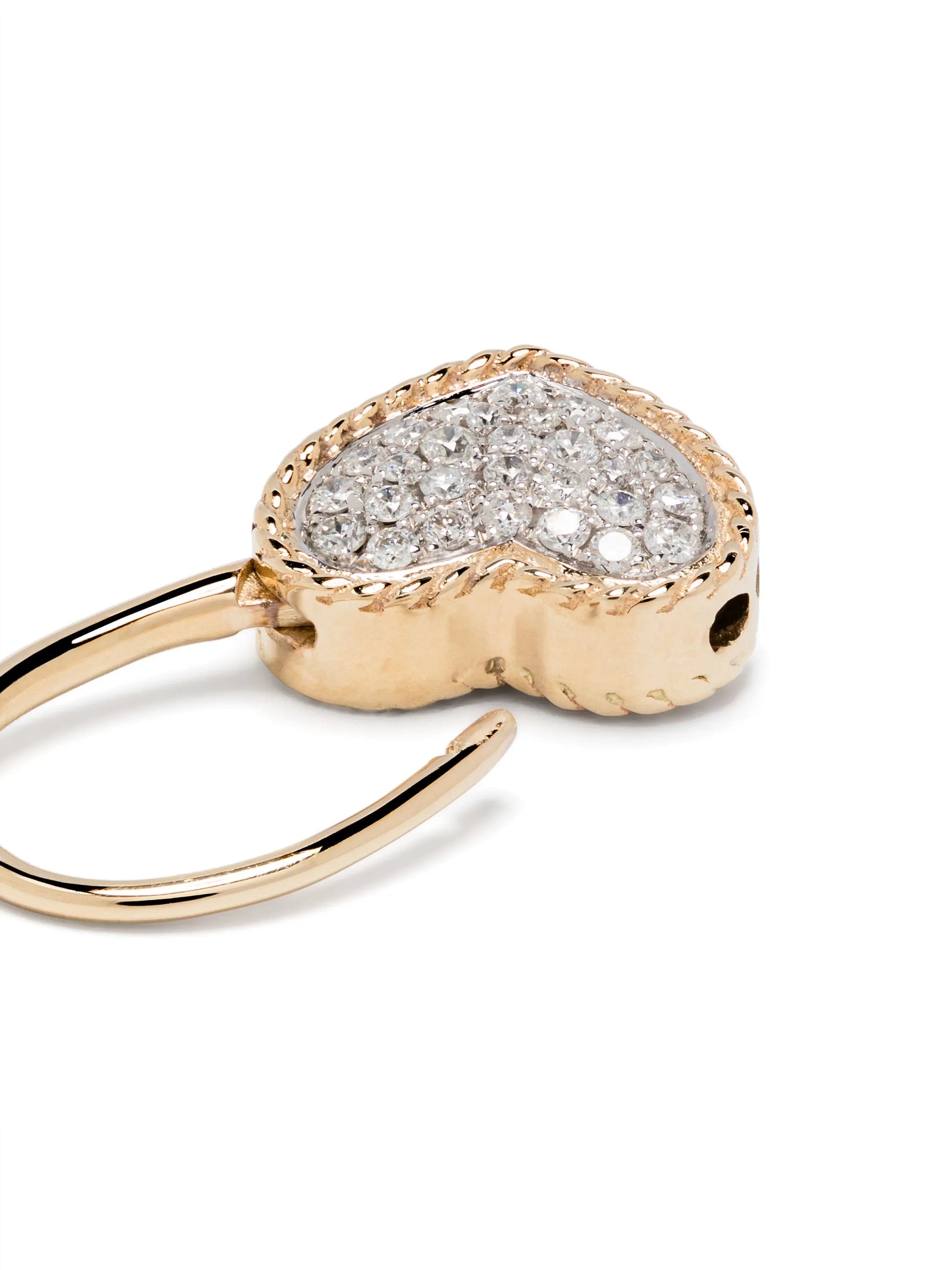Yvonne Léon 9kt yellow gold Creole Cadenas Coeur diamond earring