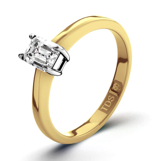 Diamond Certified Emerald Cut 18K Gold Diamond Engagement Ring 0.25CT - G - H/SI