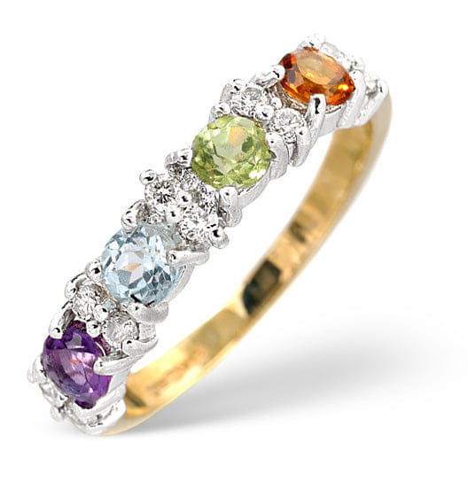 Diamond Multi Gem Stone And Diamond 9K Gold Ring A4299