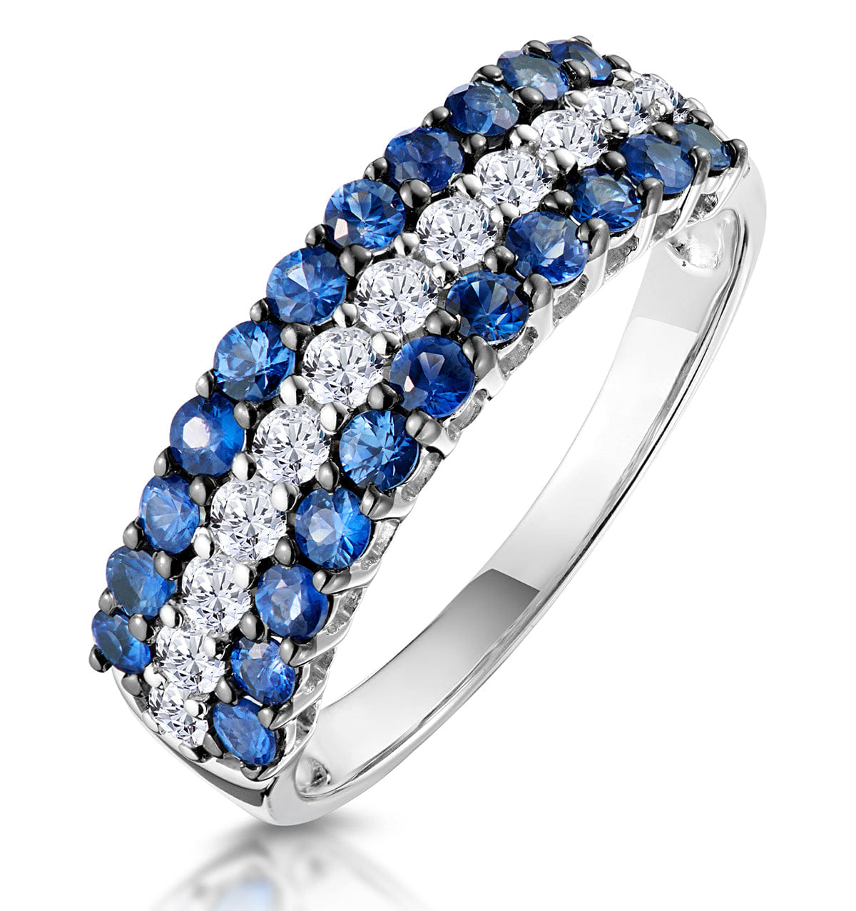 Diamond Sapphire and Lab Diamond Triple Row Eternity Ring Asteria 9KW Gold