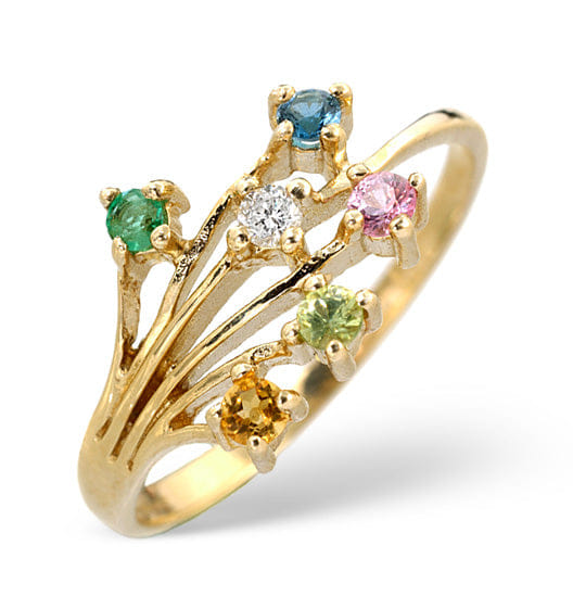 Diamond Multi Gem Stone And Diamond 9K Gold Ring