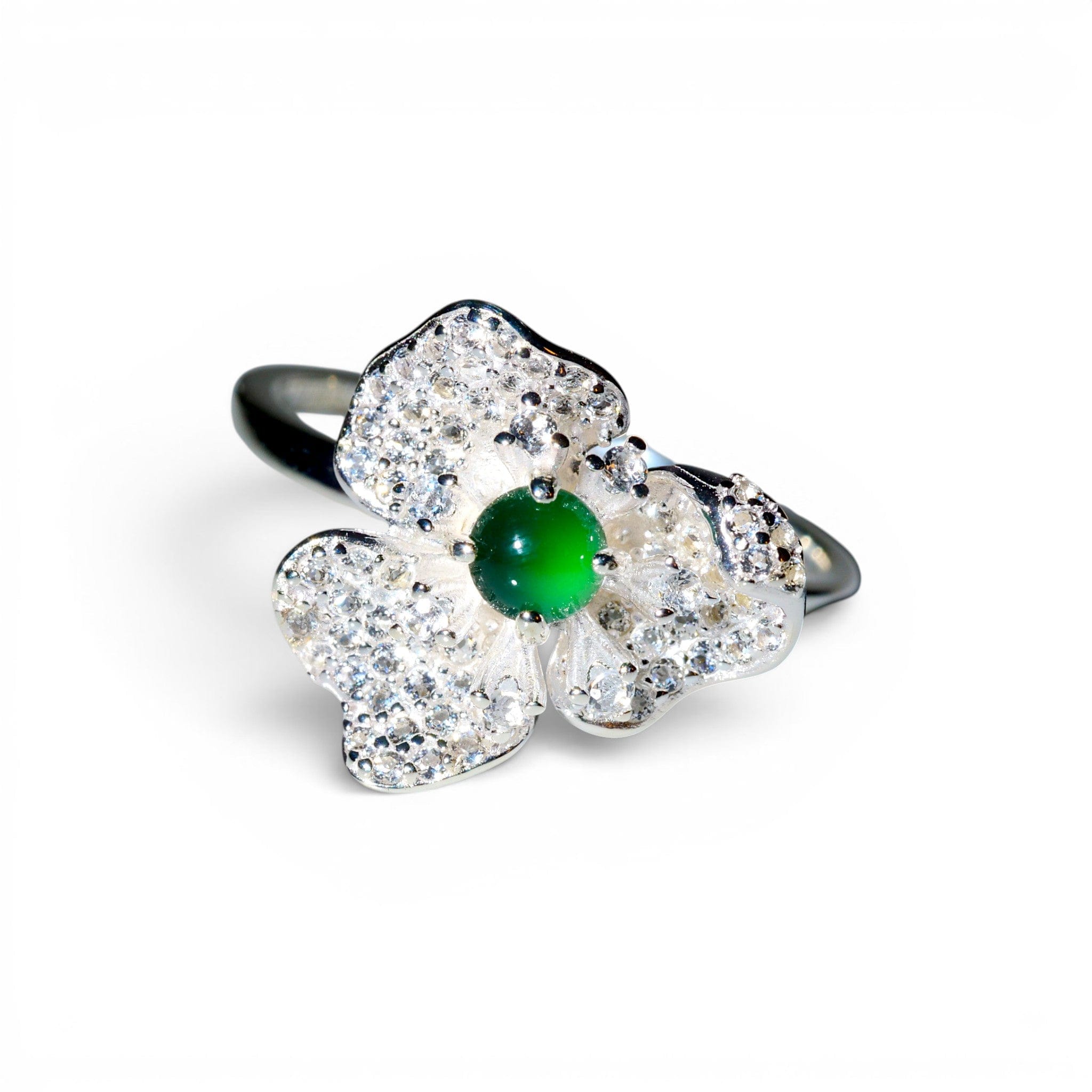 David Harry Jewels Imperial Jade Flower Sterling Silver Ring