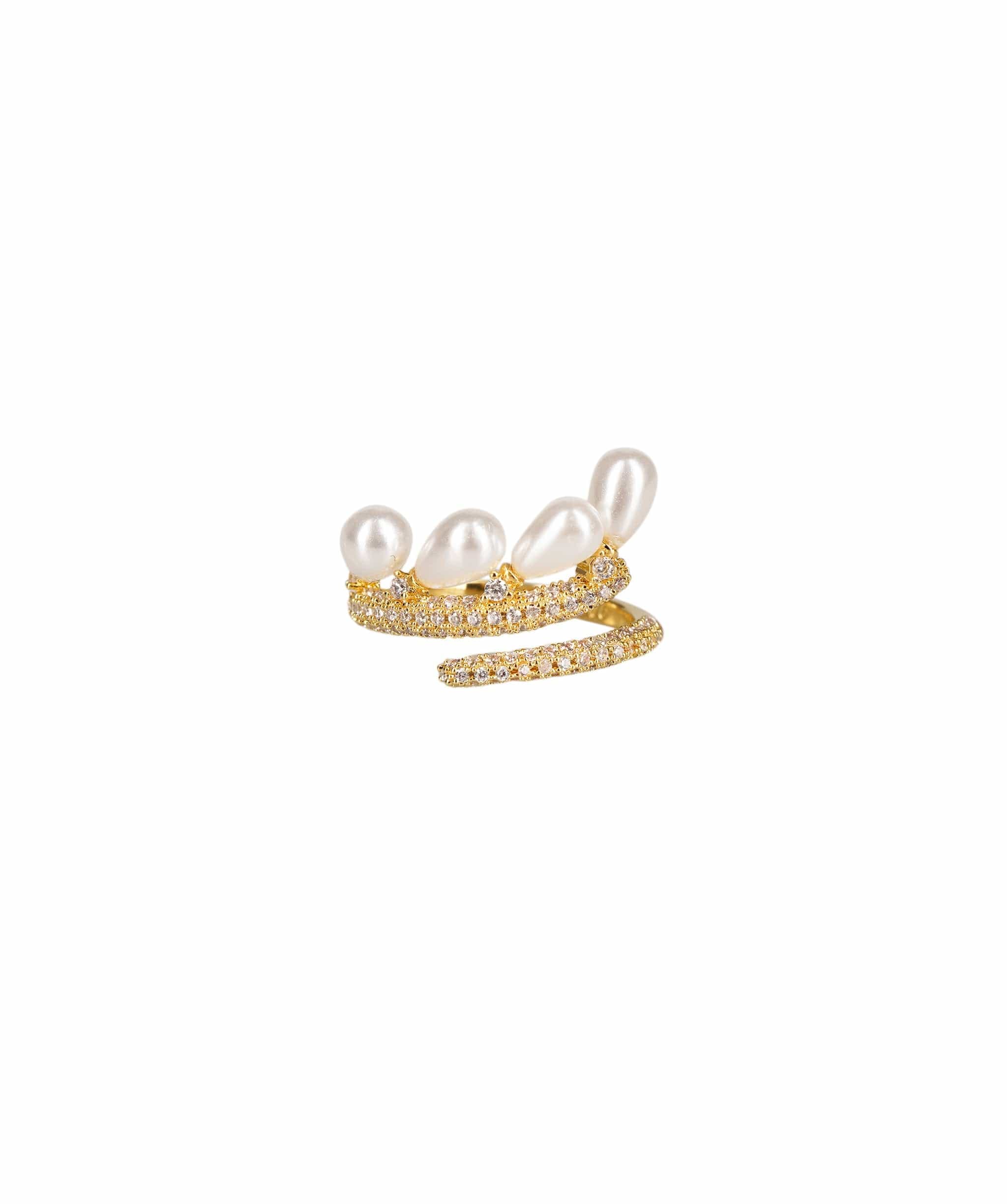 Pearl Diamonte Ring Gold ALL1157