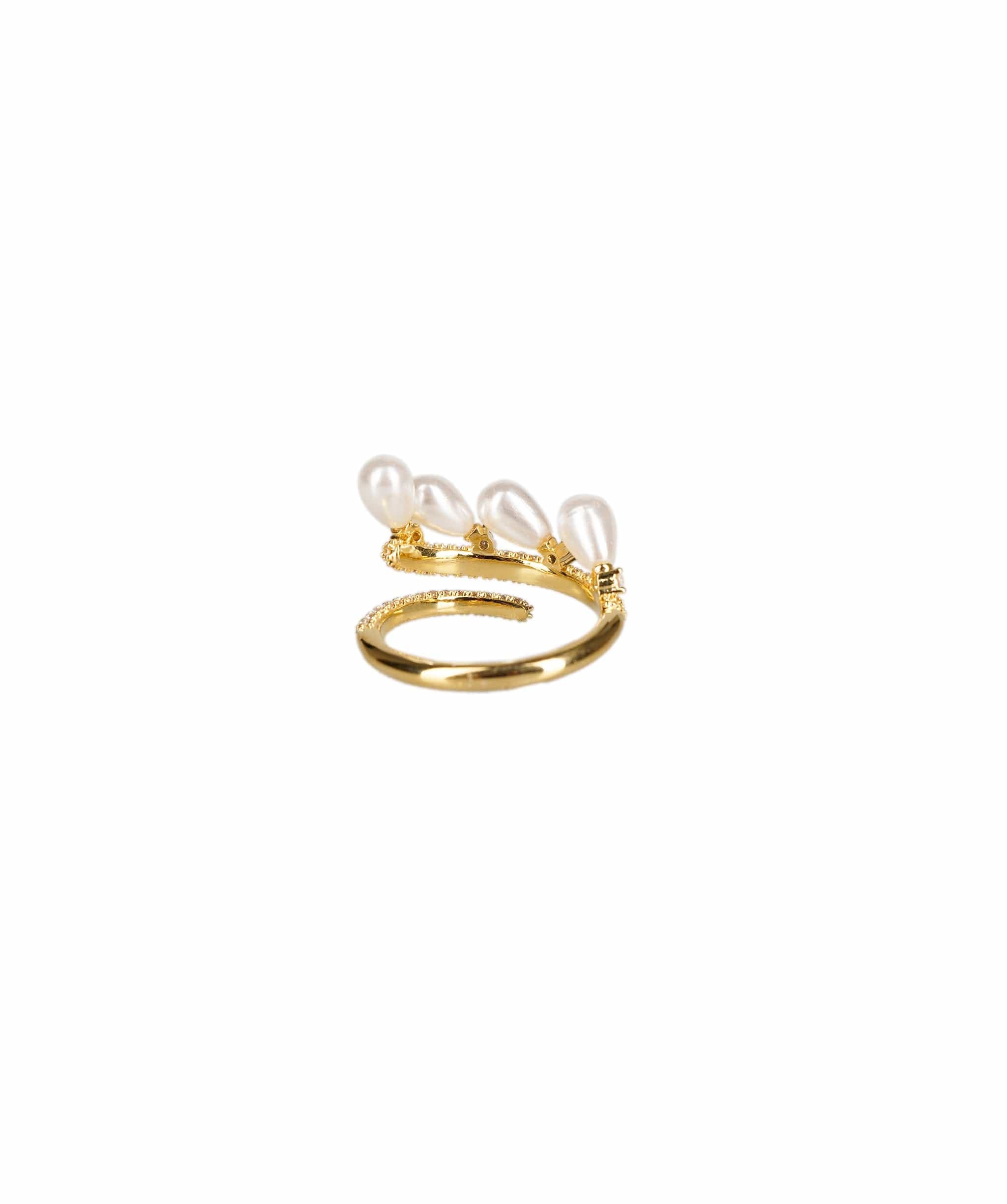 Pearl Diamonte Ring Gold ALL1157