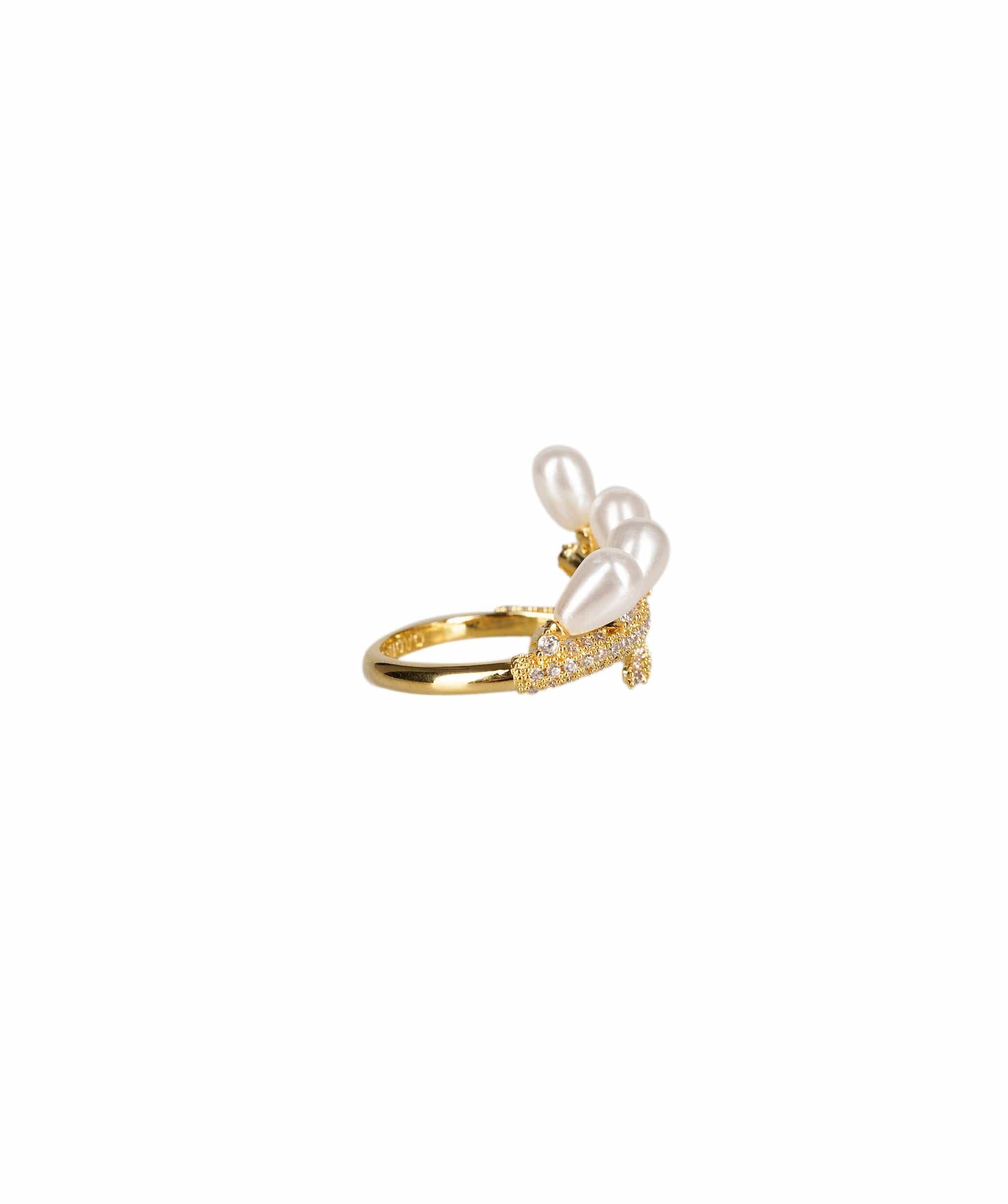 Pearl Diamonte Ring Gold ALL1157