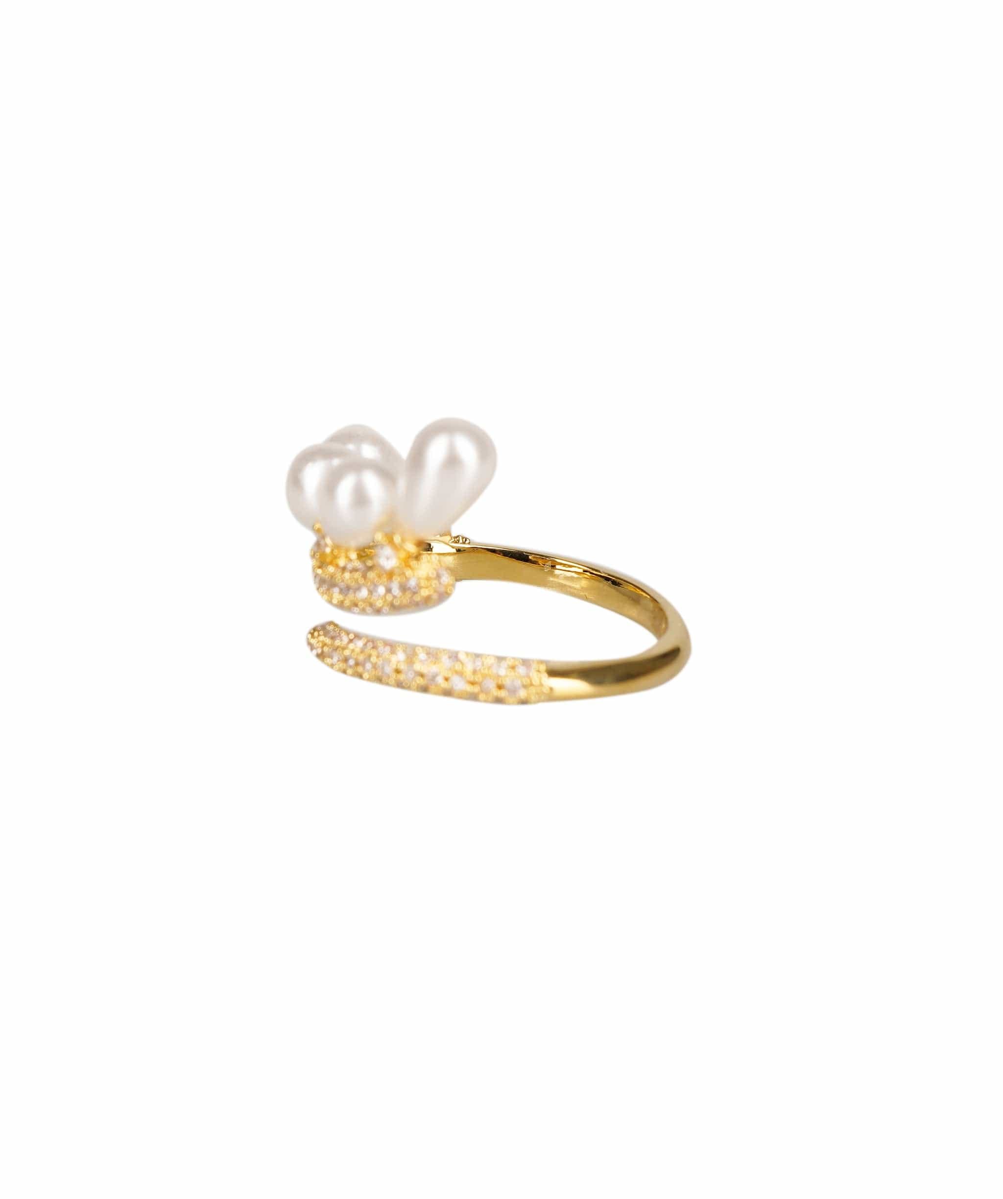 Pearl Diamonte Ring Gold ALL1157