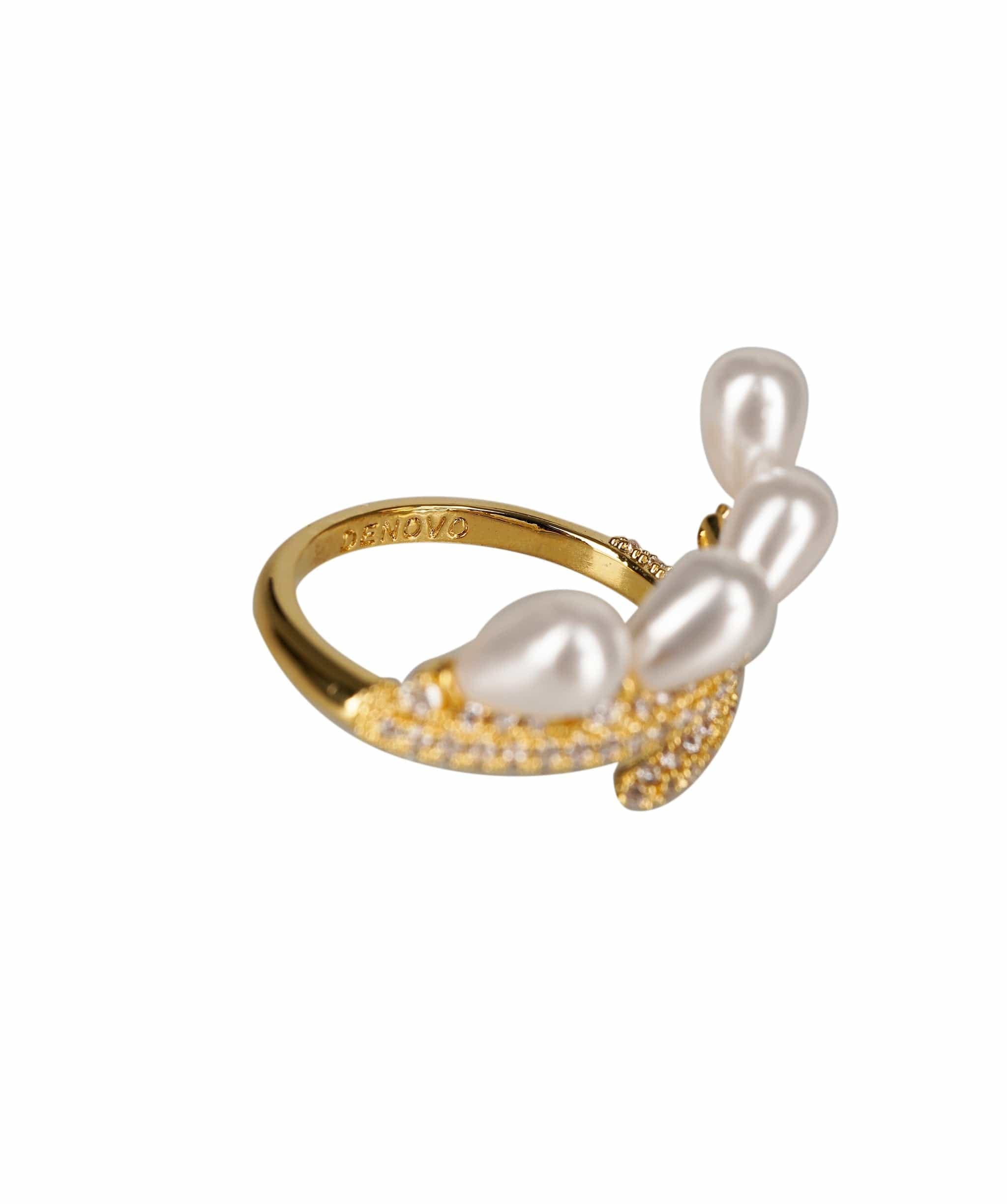 Pearl Diamonte Ring Gold ALL1157