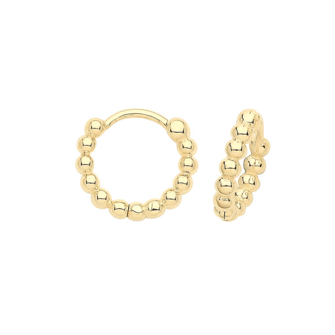 Willowfinejewellery 9ct Gold Bobble Hinged Huggies Earrings