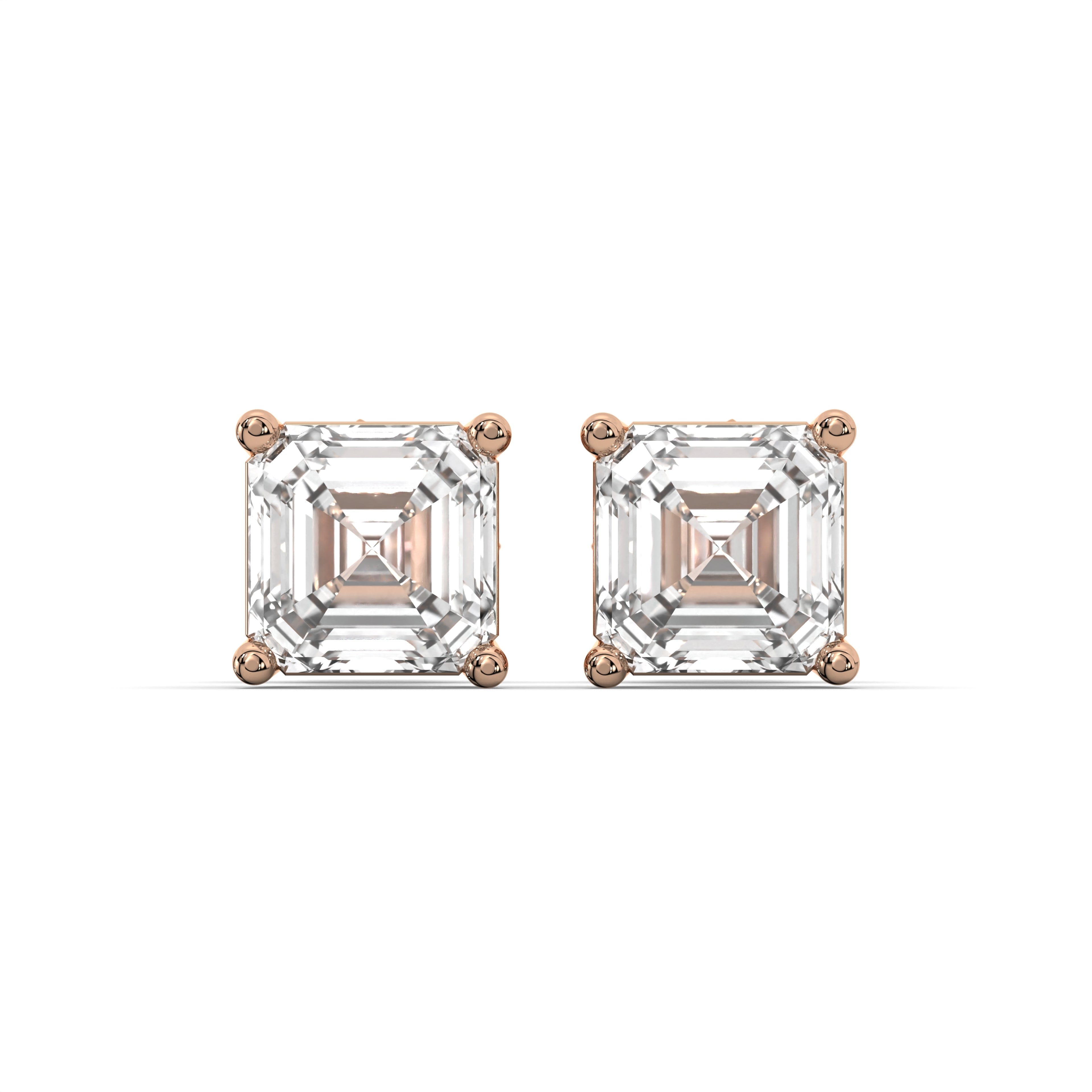 Manufacturer 47 Men's Jewelry - Male VVS Lab Diamond Asher Cut Stud Earrings | 14K Rose Gold