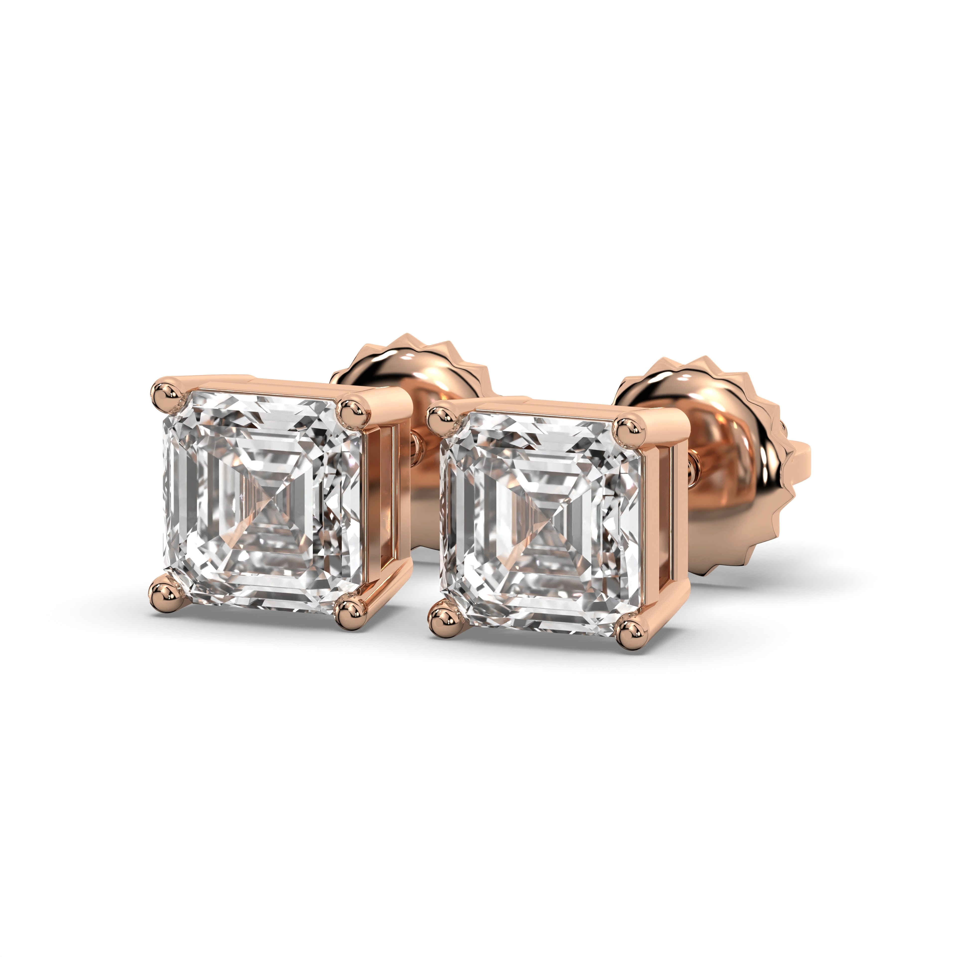 Manufacturer 47 Men's Jewelry - Male VVS Lab Diamond Asher Cut Stud Earrings | 14K Rose Gold