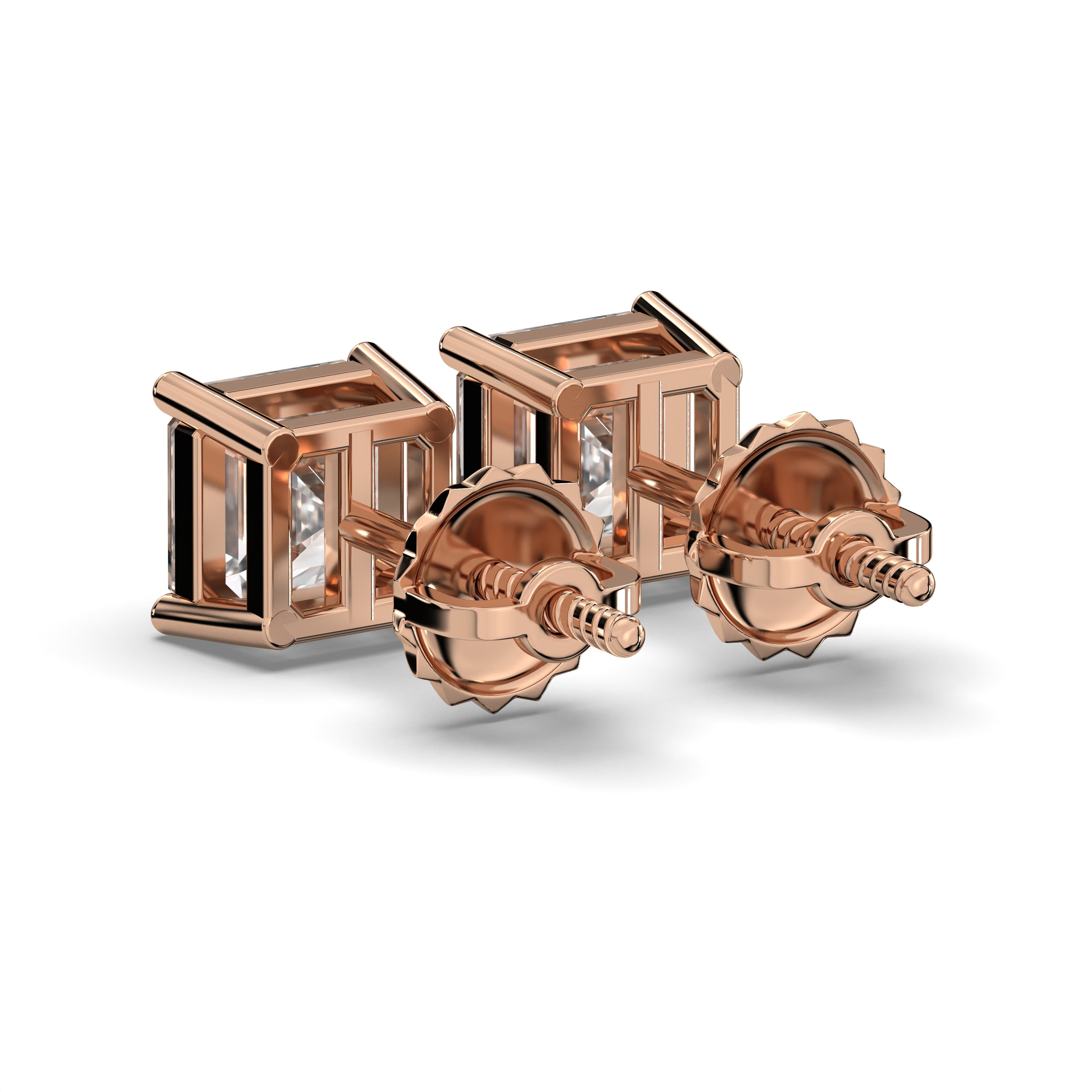 Manufacturer 47 Men's Jewelry - Male VVS Lab Diamond Asher Cut Stud Earrings | 14K Rose Gold