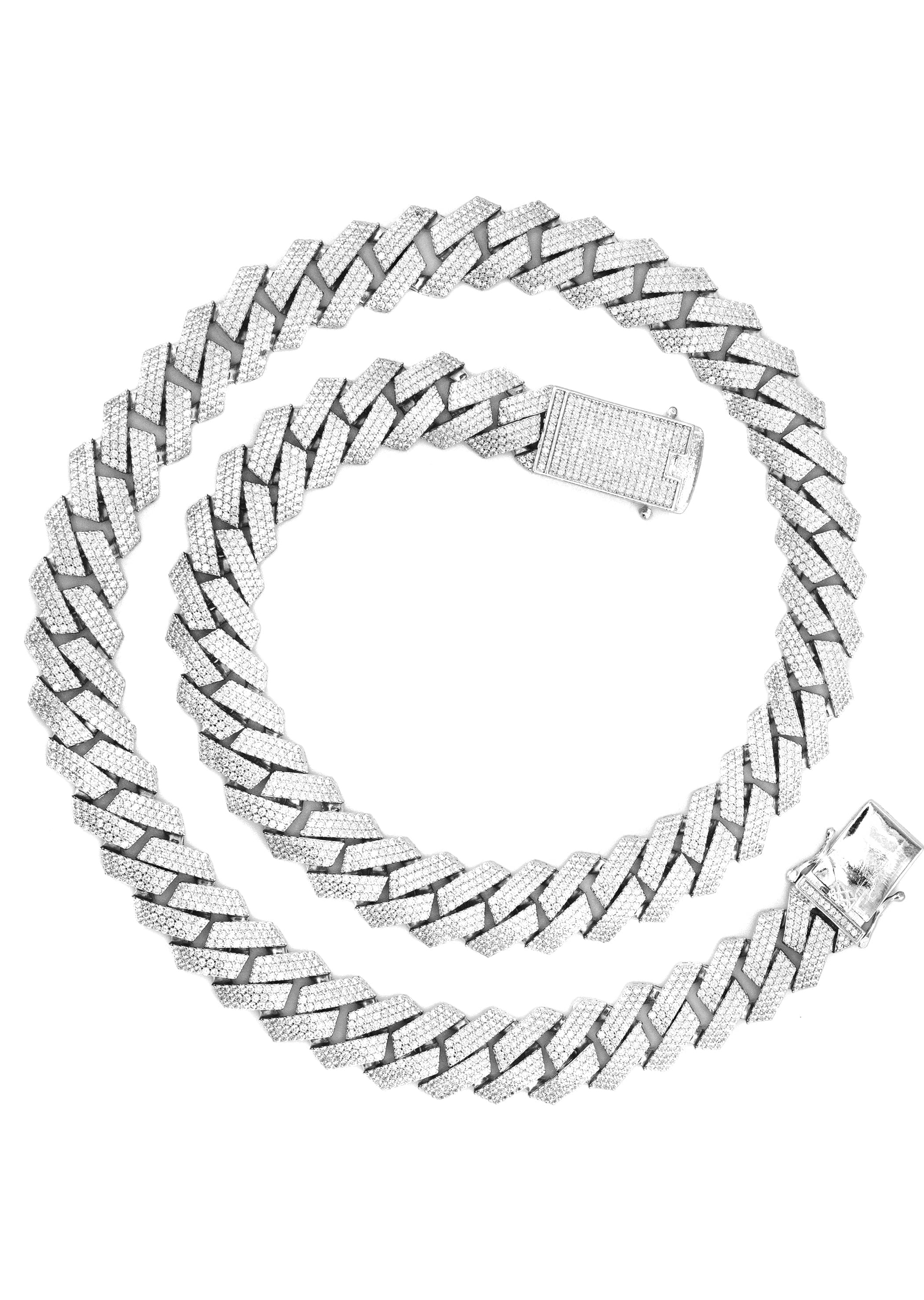 Manufacturer 43 Silver Chain - Hollow White Gold Iced Out Prong Cuban Link