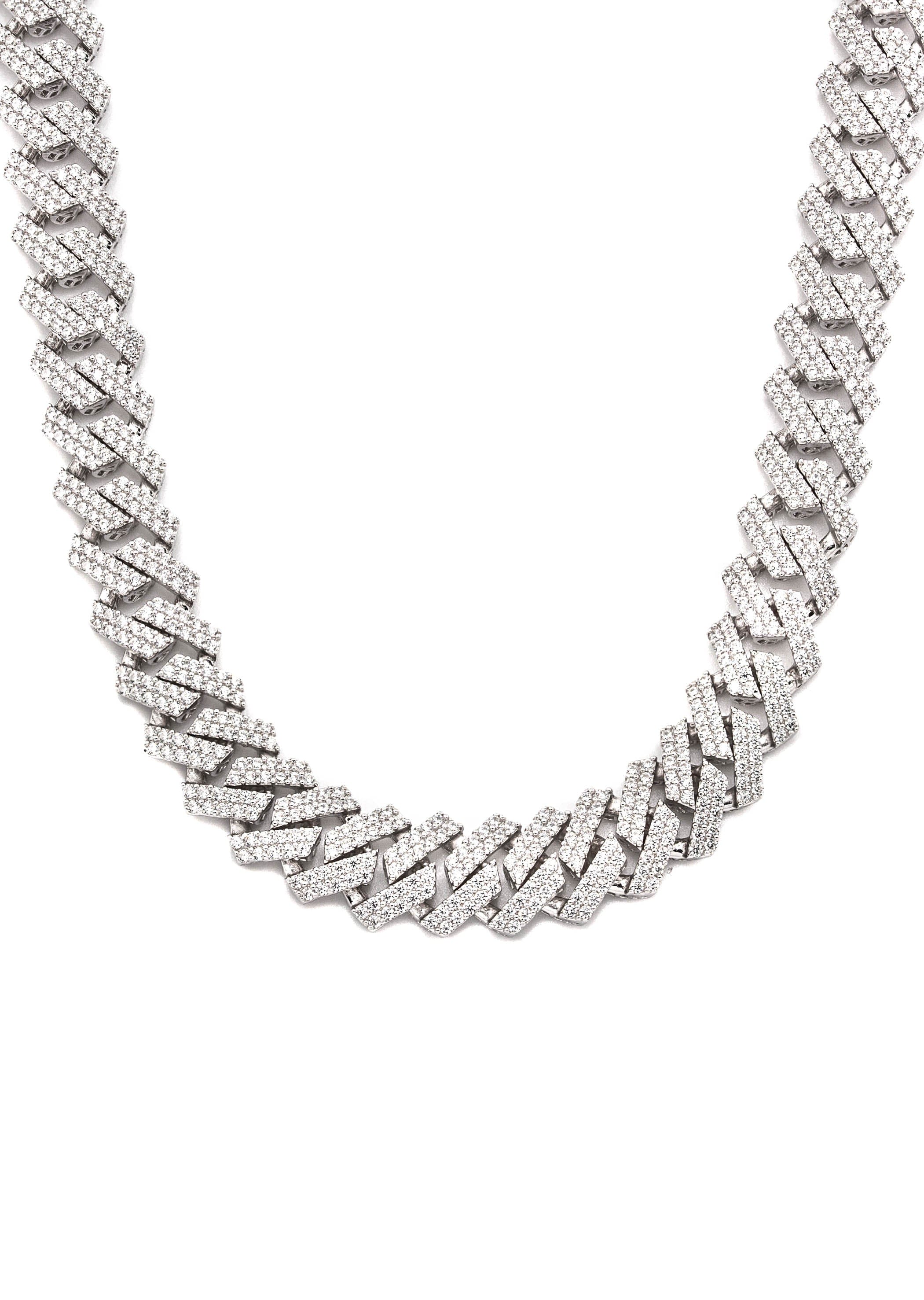 Manufacturer 43 Silver Chain - Hollow White Gold Double Row Iced Out Miami Cuban Chain