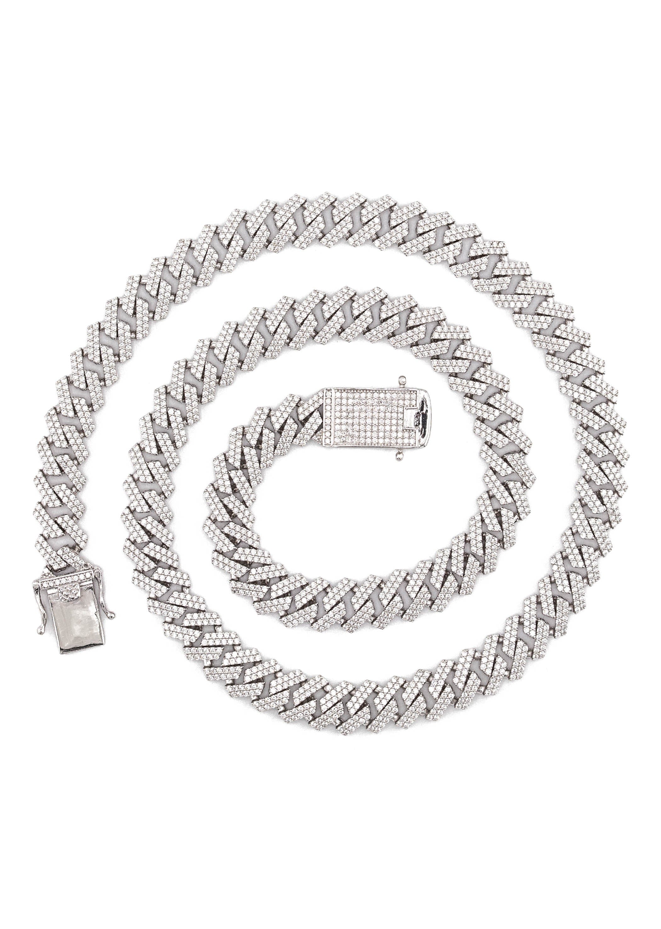 Manufacturer 43 Silver Chain - Hollow White Gold Double Row Iced Out Miami Cuban Chain