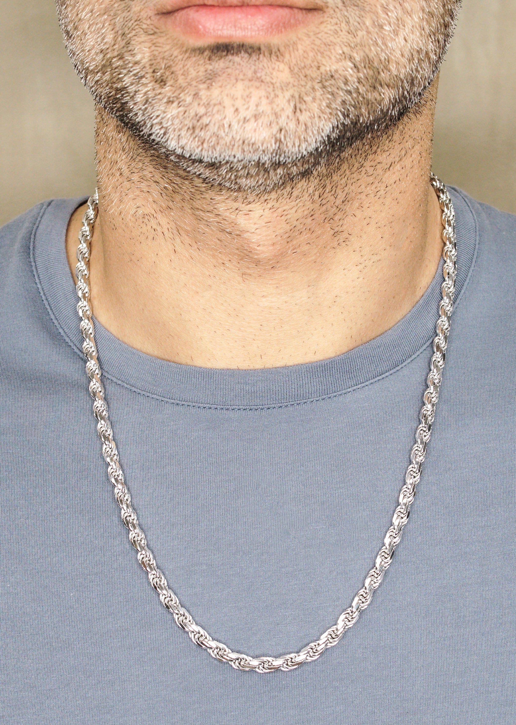 Manufacturer 43 Silver Chain - Mens White Chain / Rope Chain / 6 mm