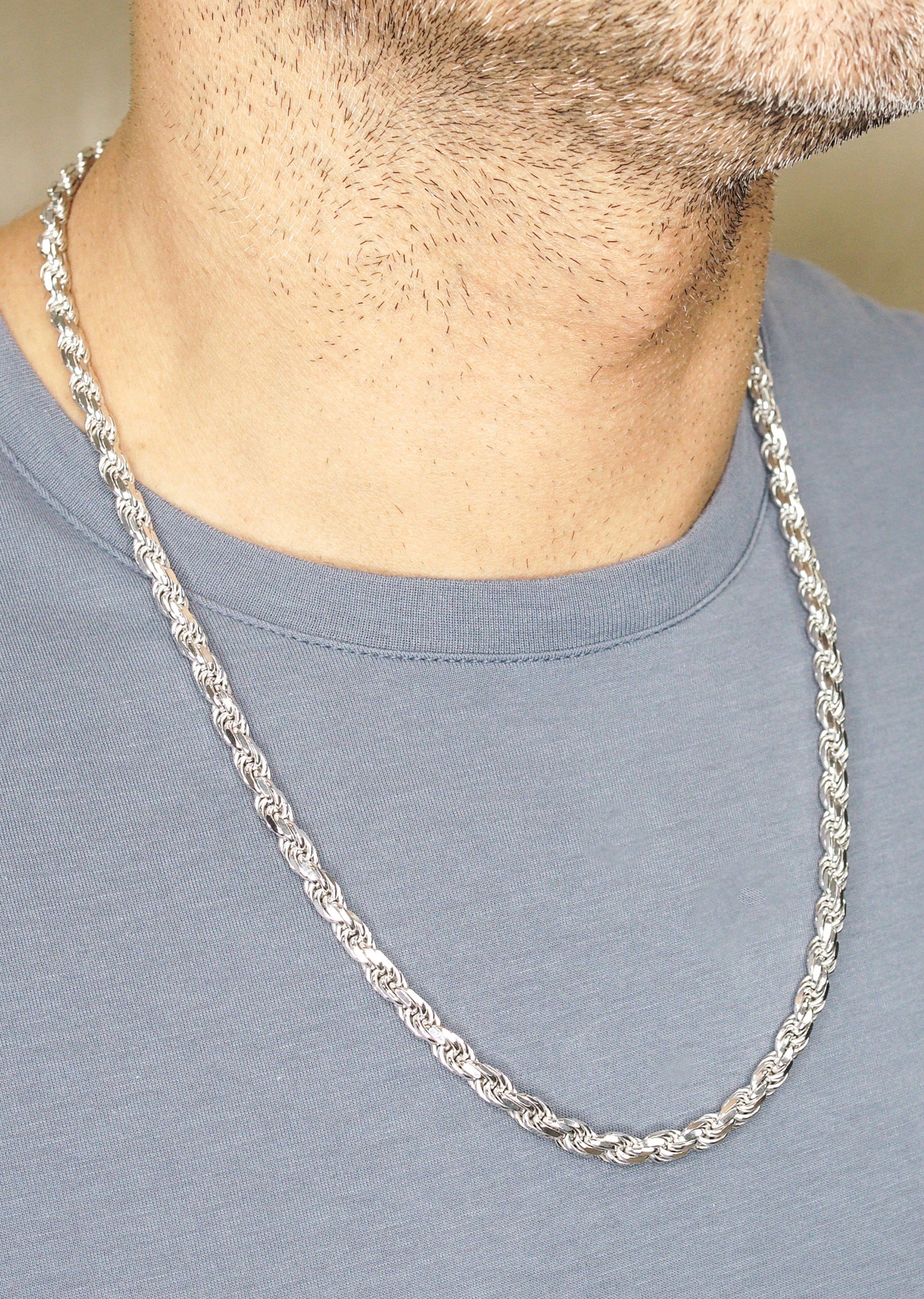 Manufacturer 43 Silver Chain - Mens White Chain / Rope Chain / 6 mm