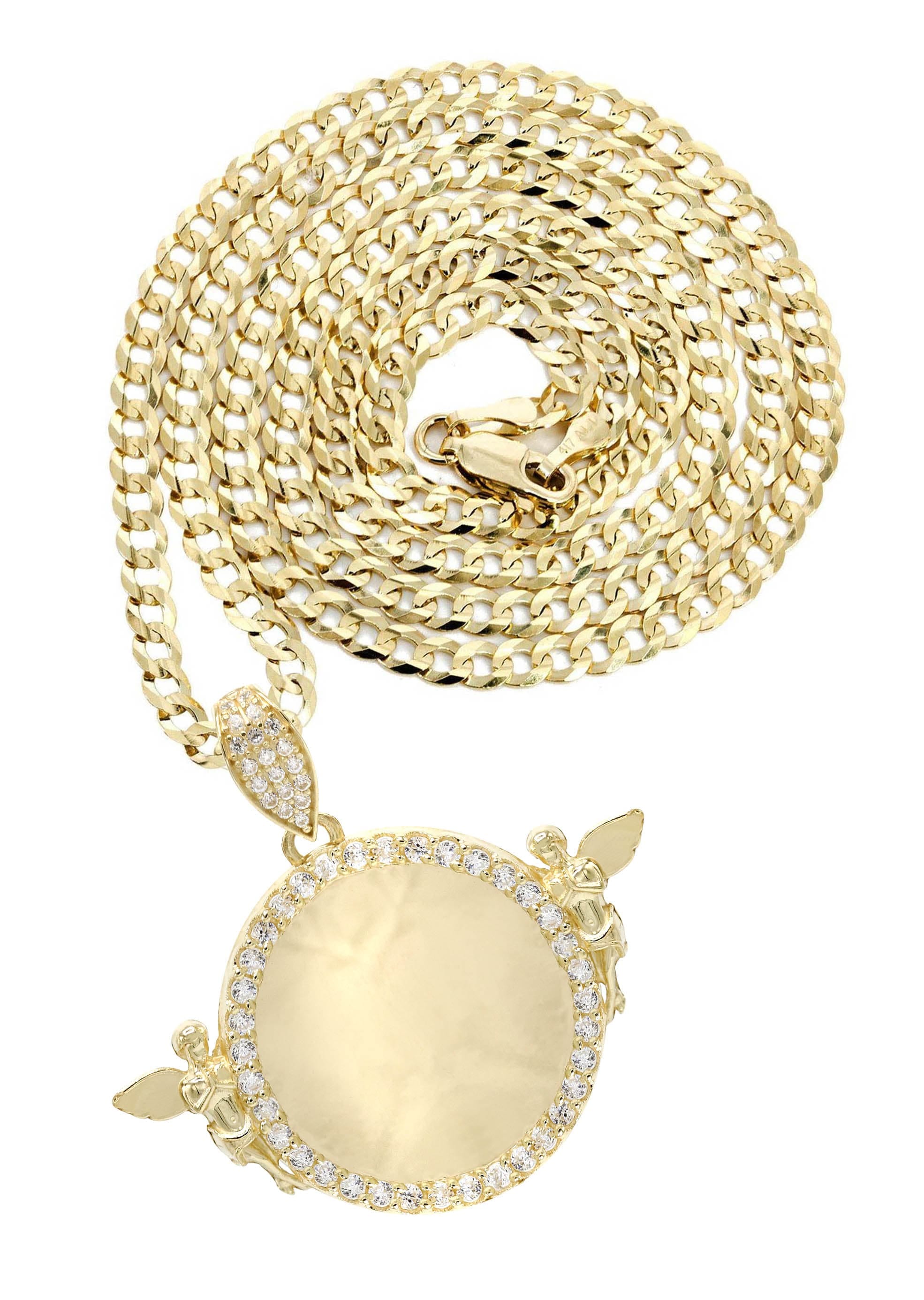 Manufacturer 7 10K Yellow Gold CZ Picture Pendant Necklace | Appx. 14.8 Grams