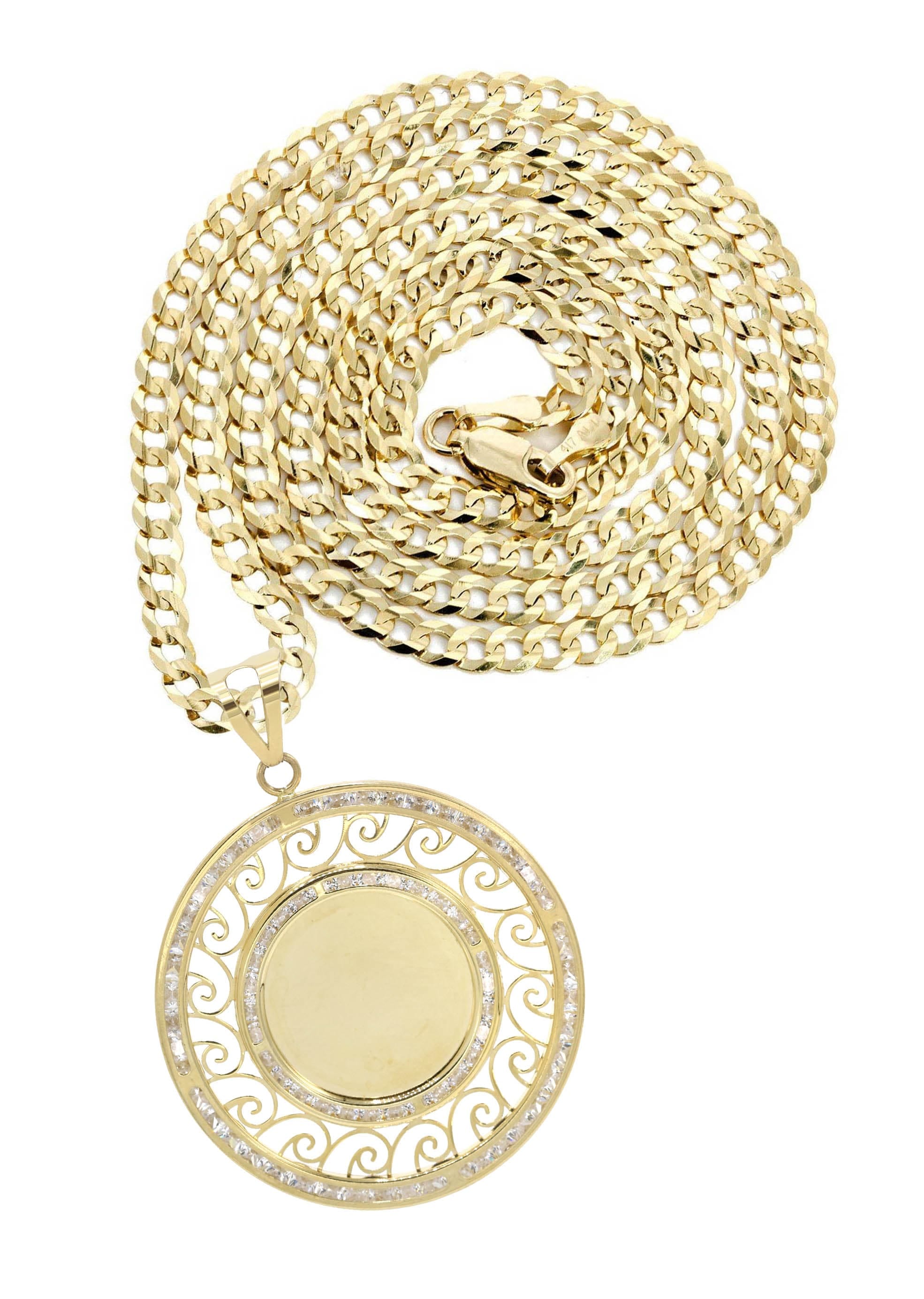 Manufacturer 7 10K Yellow Gold CZ Picture Pendant Necklace | Appx. 15.6 Grams
