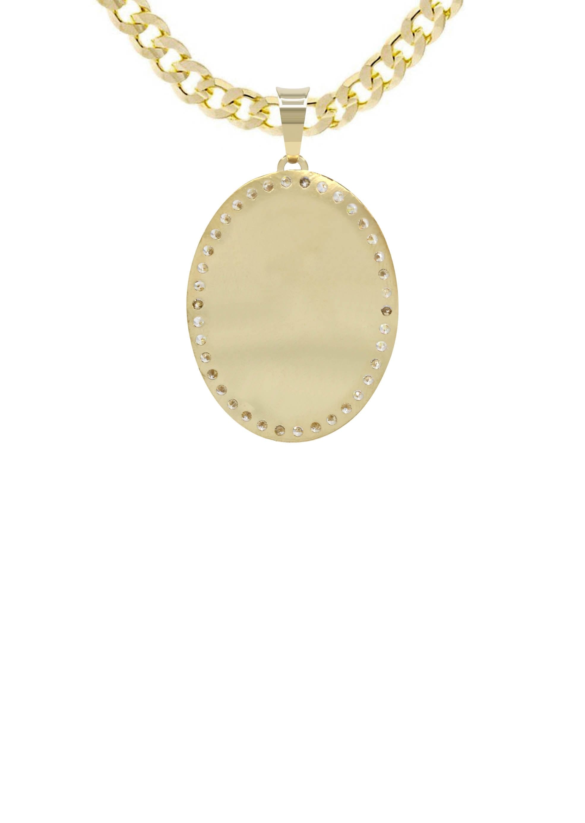 Manufacturer 7 10K Yellow Gold Cz Oval Picture Pendant Necklace | Appx. 12.5 Grams