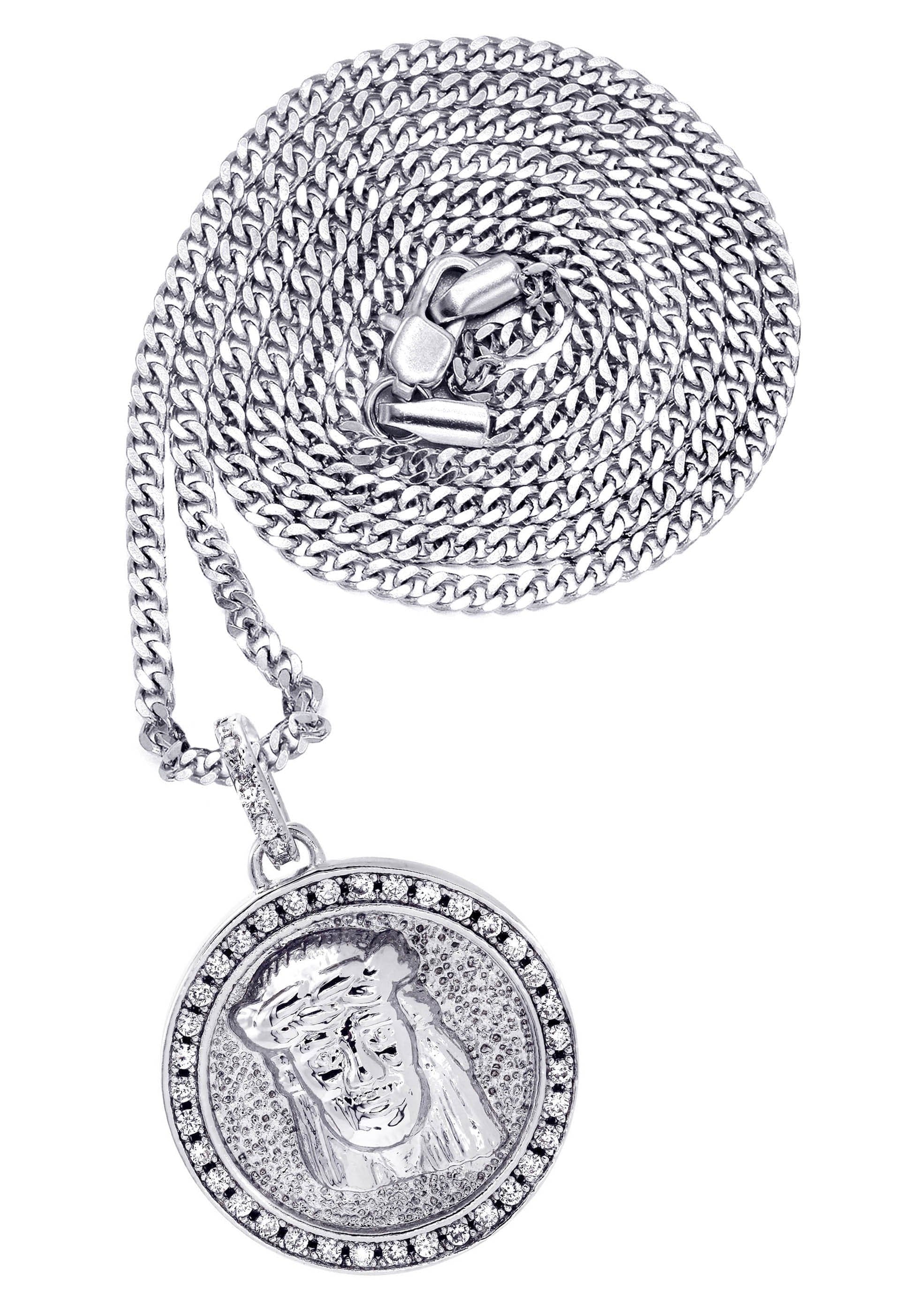 Manufacturer 30 White Gold Plated Cuban Link Chain & Jesus Head Pendant | Appx. 15.8 Grams