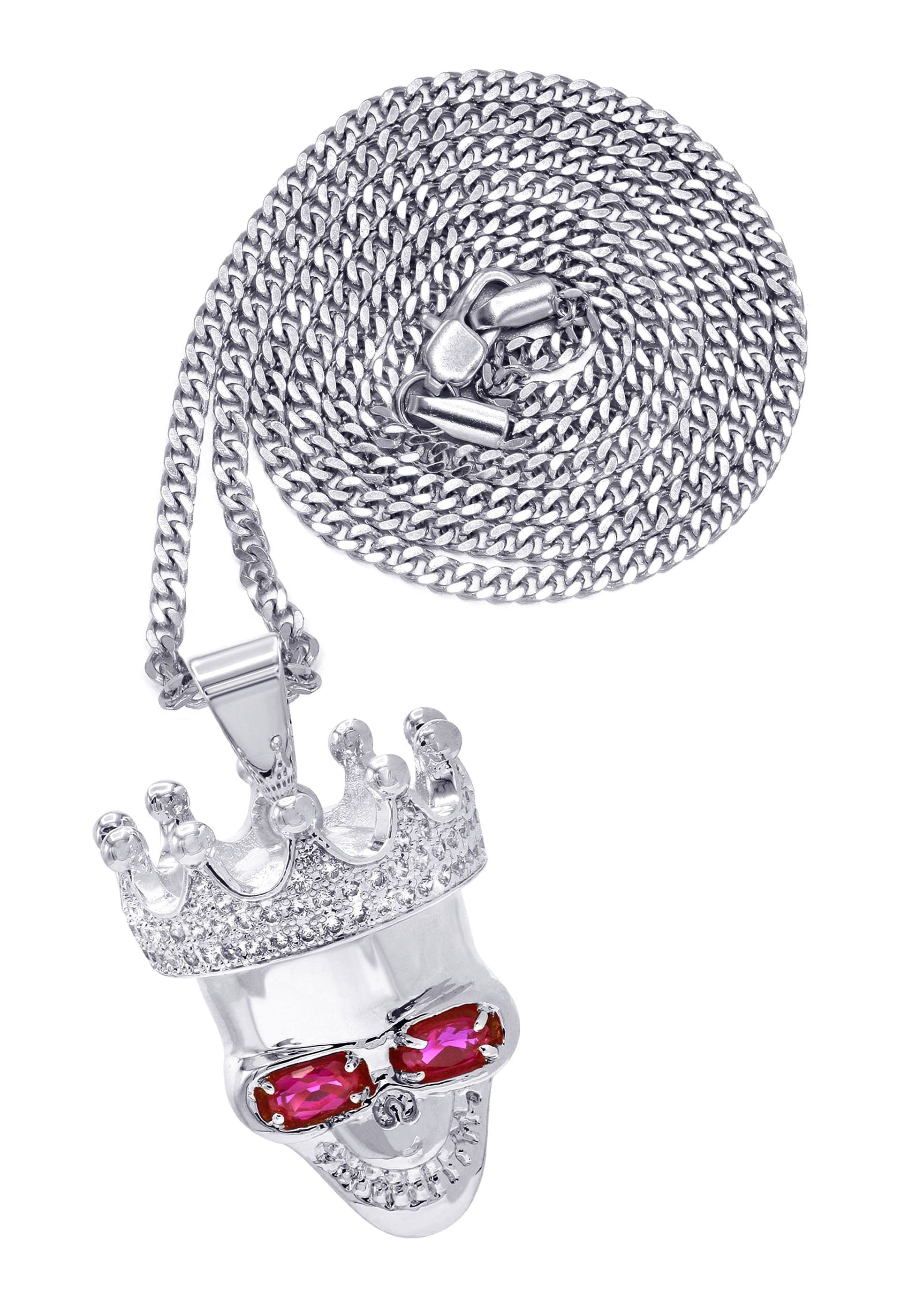 Manufacturer 30 White Gold Plated Cuban Link Chain & Skull Pendant | Appx. 21 Grams