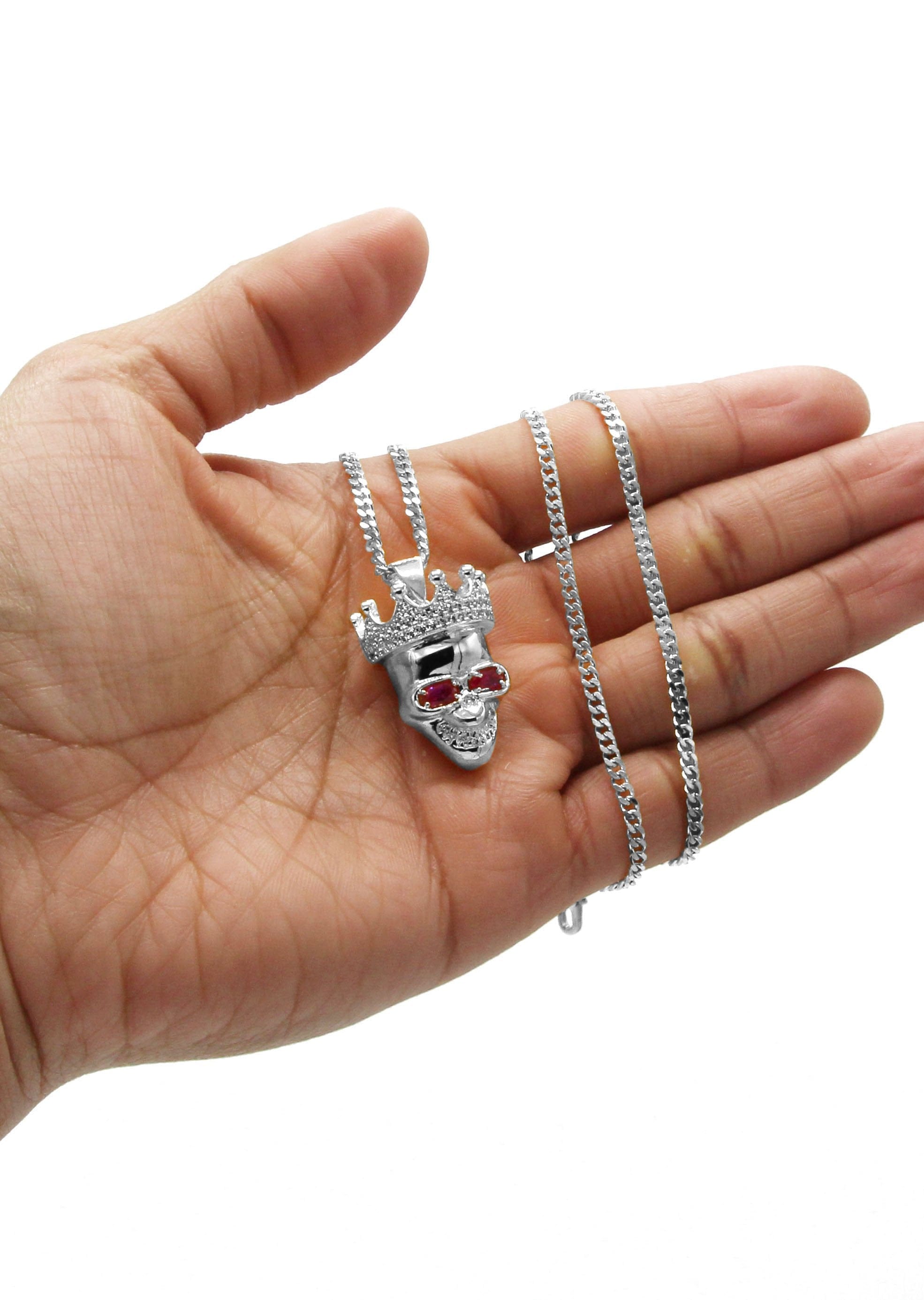 Manufacturer 30 White Gold Plated Cuban Link Chain & Skull Pendant | Appx. 21 Grams