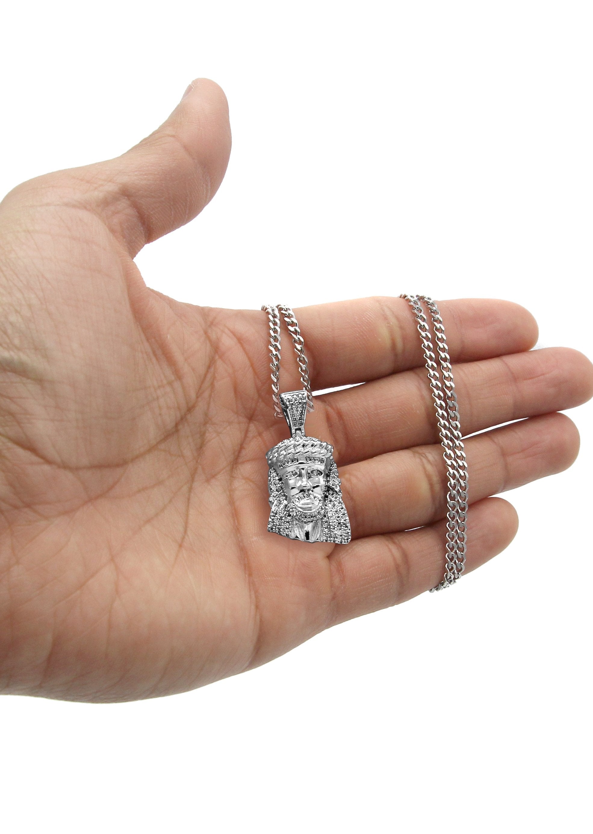 Manufacturer 30 White Gold Plated Cuban Link Chain & Jesus Head Pendant | Appx. 22.7 Grams