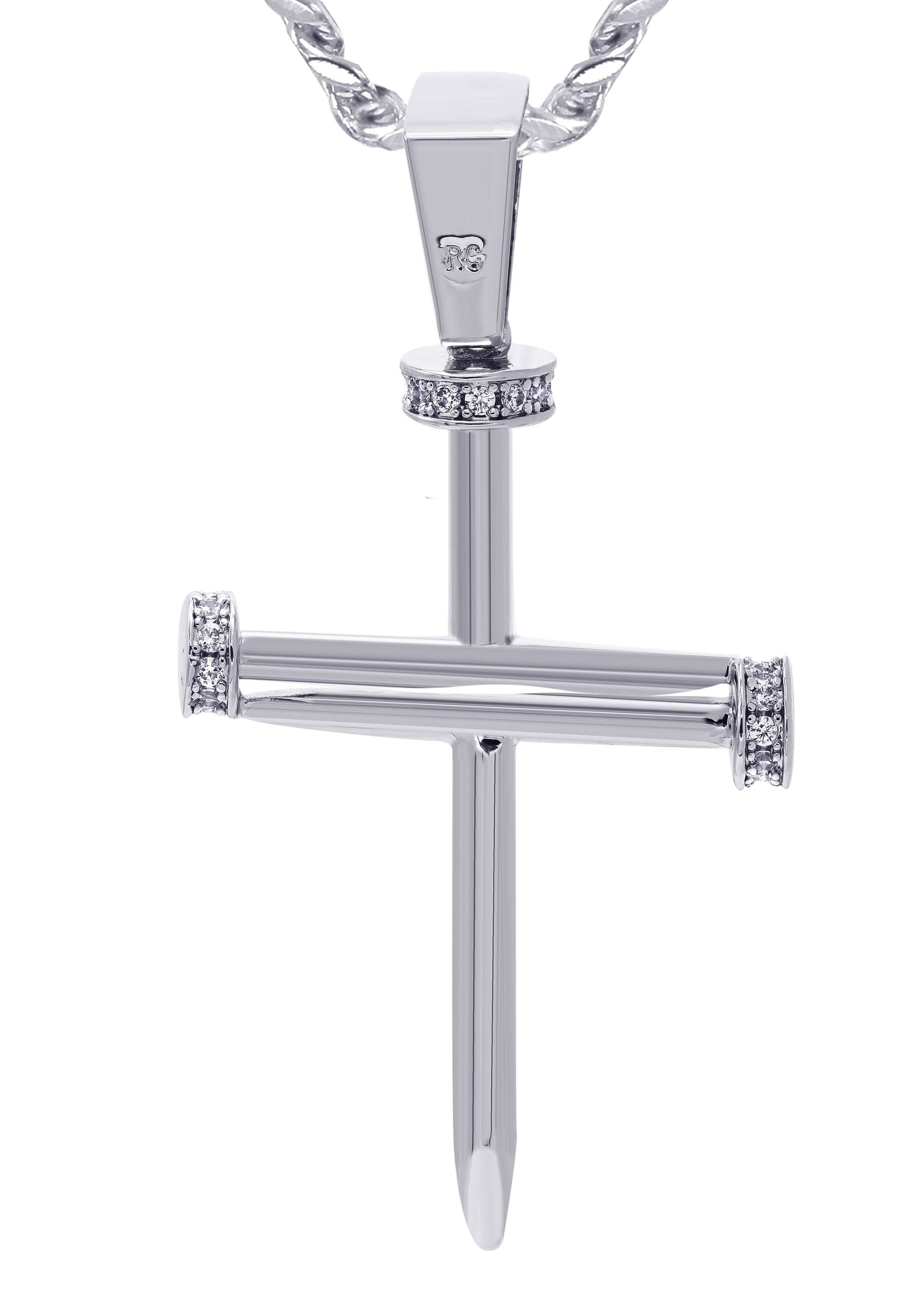 Manufacturer 30 White Gold Plated Cuban Link Chain & Cross Pendant | Appx. 14.5 Grams