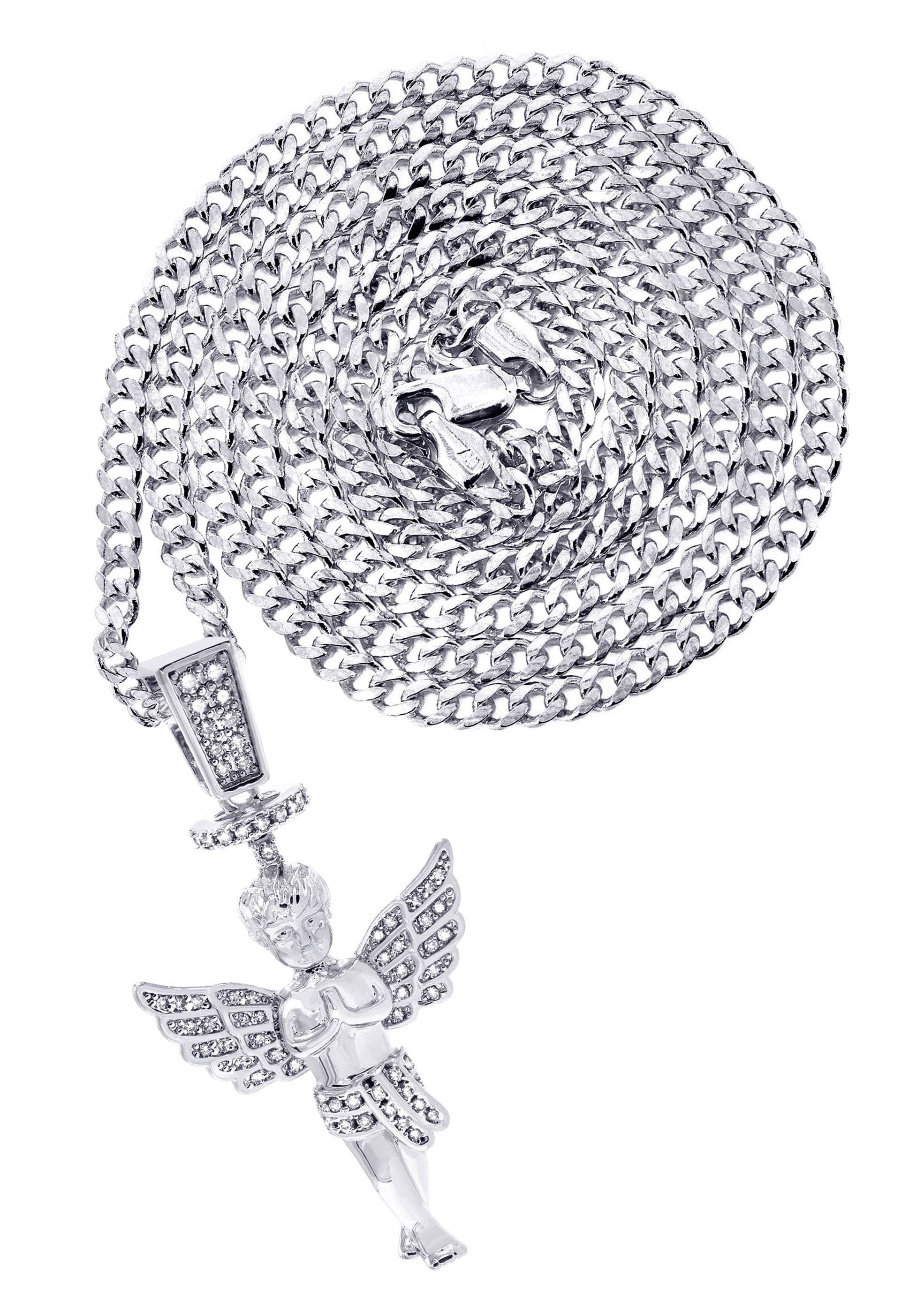Manufacturer 30 White Gold Plated Cuban Link Chain & Angel Pendant | Appx. 14.2 Grams