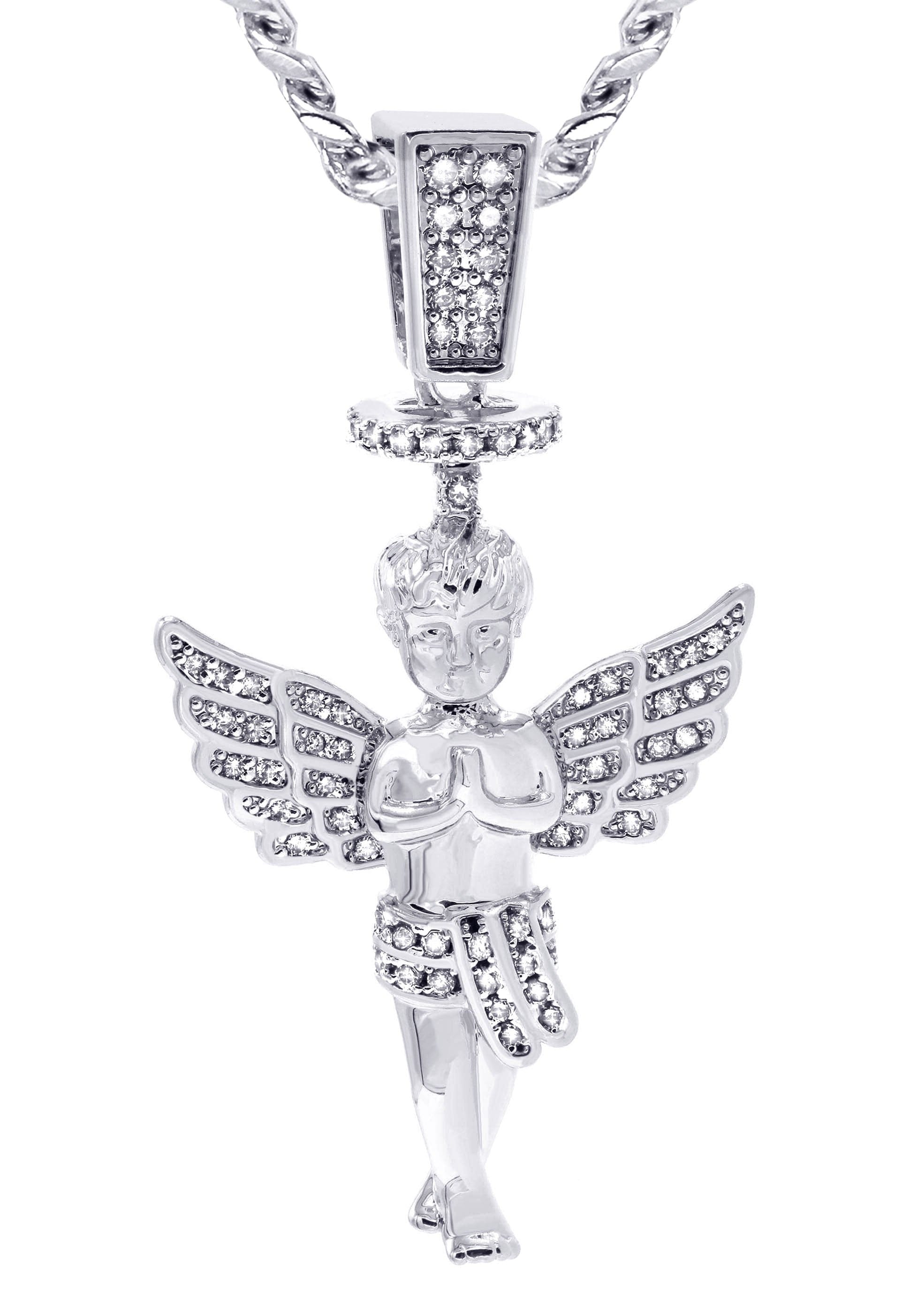 Manufacturer 30 White Gold Plated Cuban Link Chain & Angel Pendant | Appx. 14.2 Grams