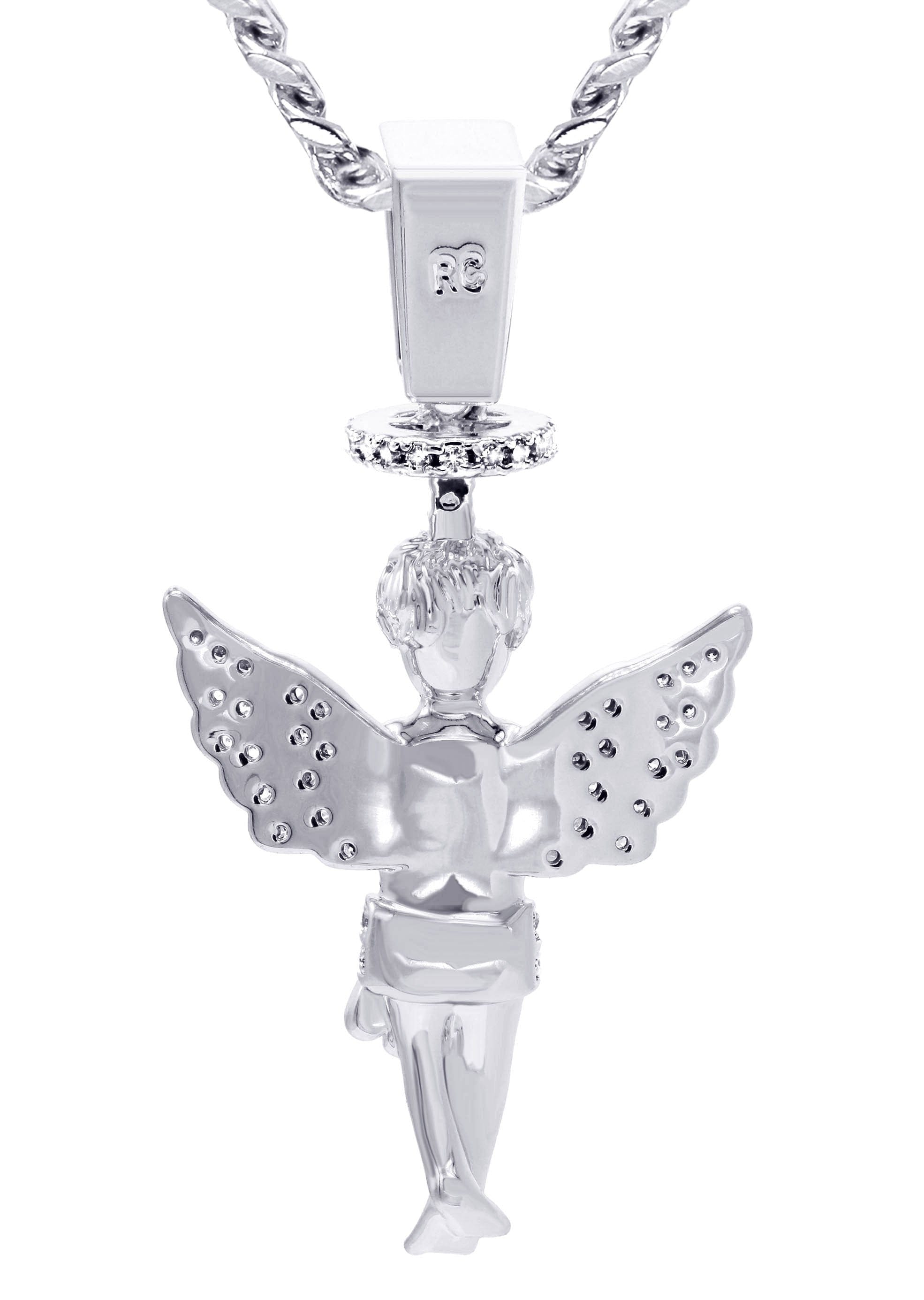 Manufacturer 30 White Gold Plated Cuban Link Chain & Angel Pendant | Appx. 14.2 Grams