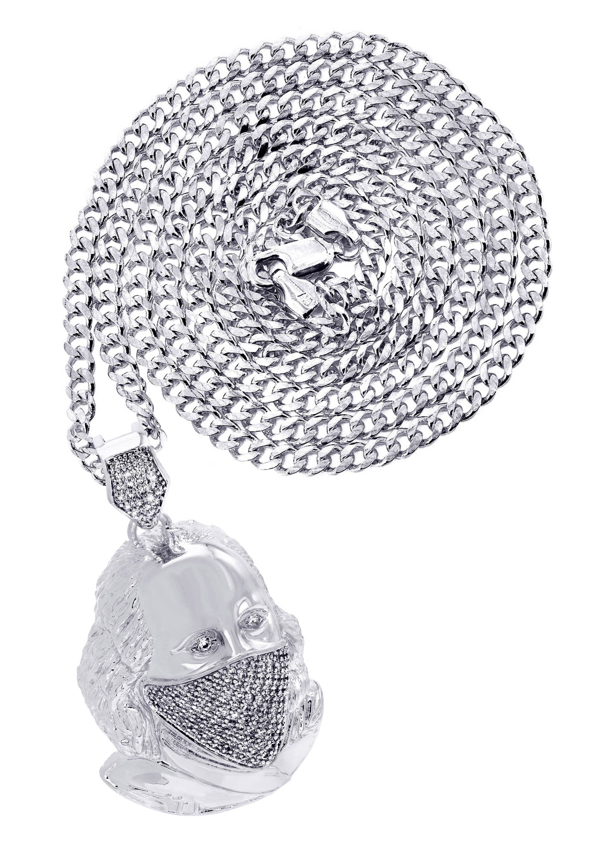 Manufacturer 30 White Gold Plated Cuban Link Chain & Masked Benjamin Franklin Pendant | Appx. 31.7 Grams