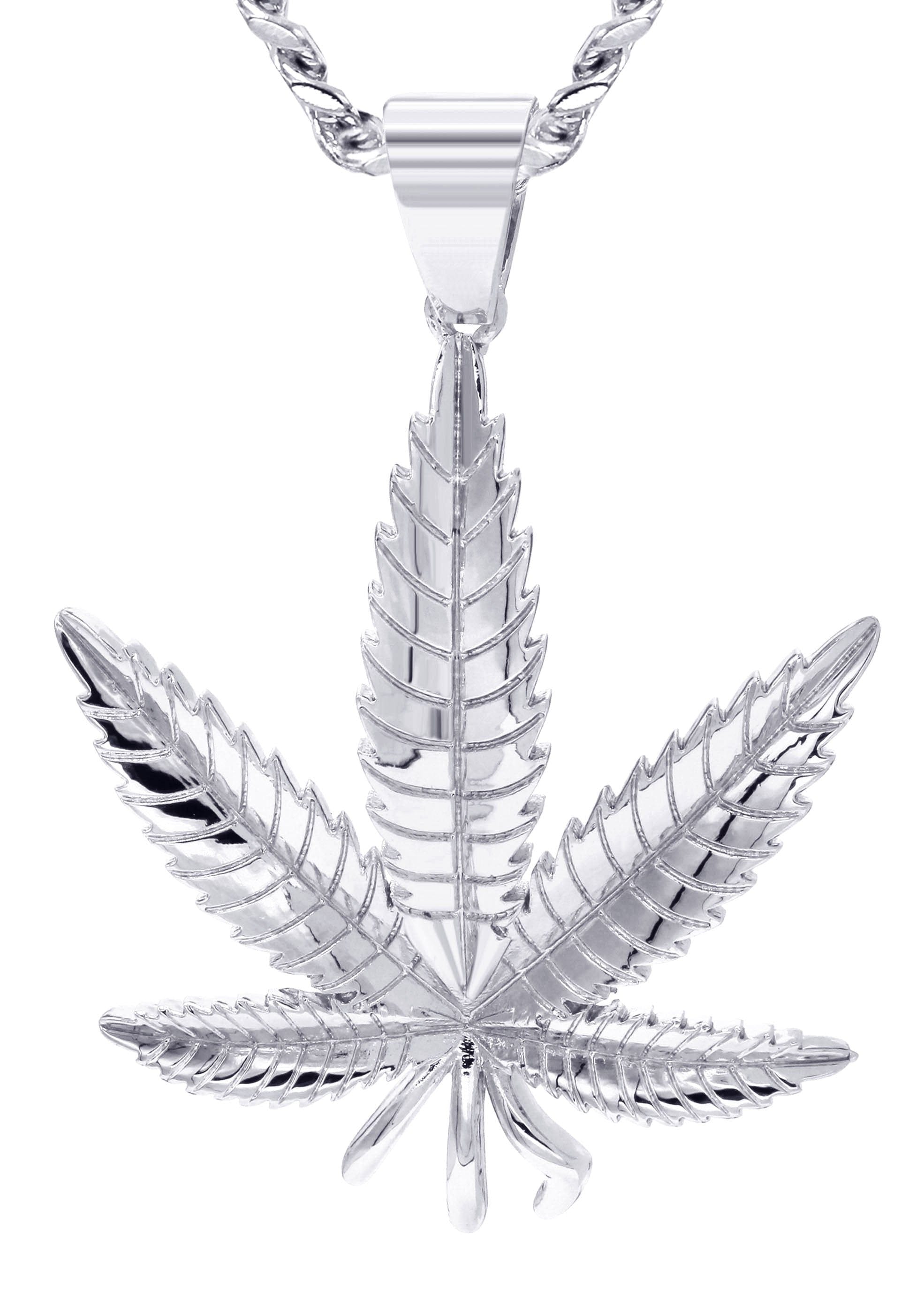 Manufacturer 30 White Gold Plated Cuban Link Chain & Marihuana Leaf Pendant | Appx. 17.4 Grams