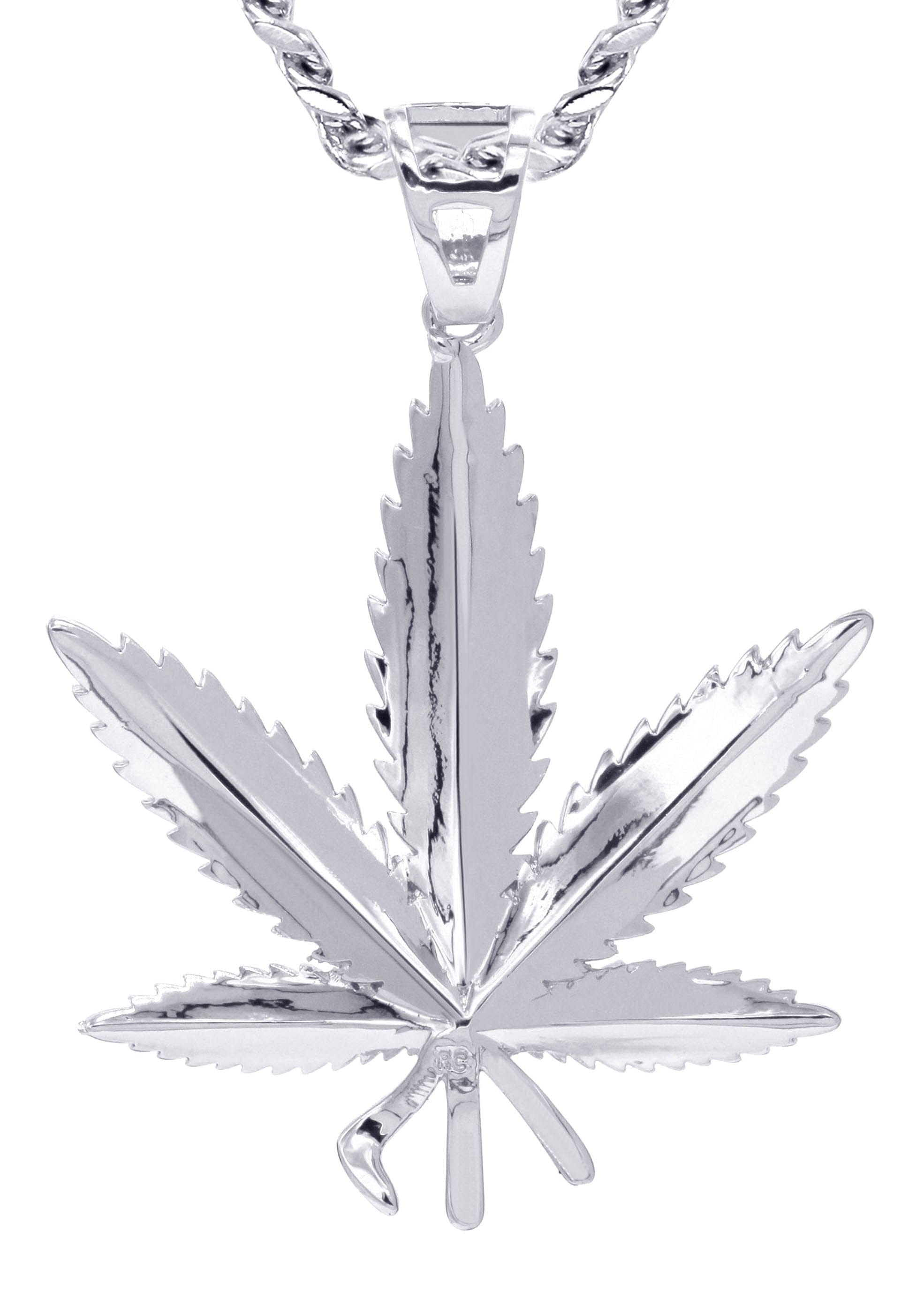 Manufacturer 30 White Gold Plated Cuban Link Chain & Marihuana Leaf Pendant | Appx. 17.4 Grams