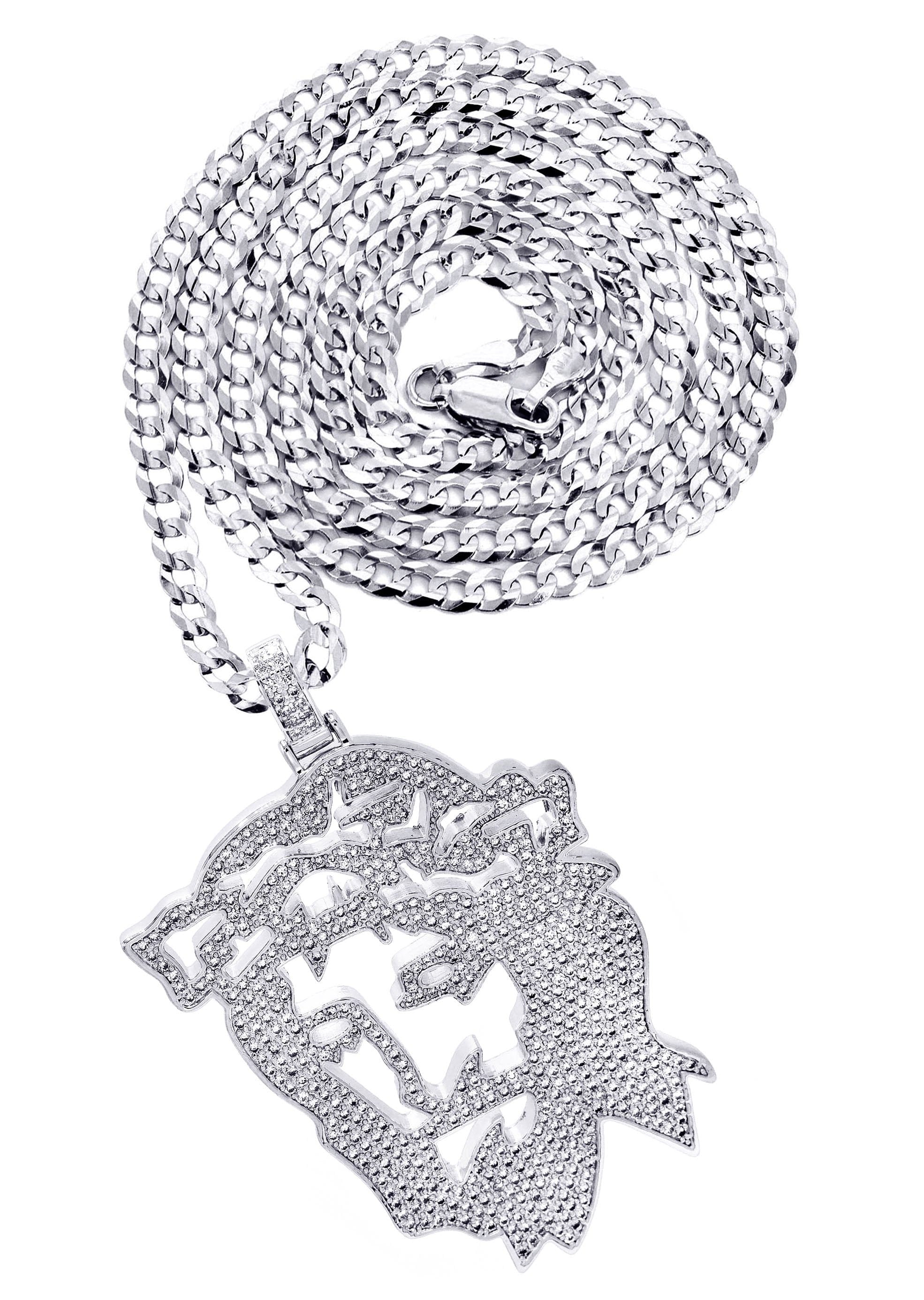 Manufacturer 30 White Gold Plated Cuban Link Chain & Jesus Head Pendant | Appx. 46.5 Grams