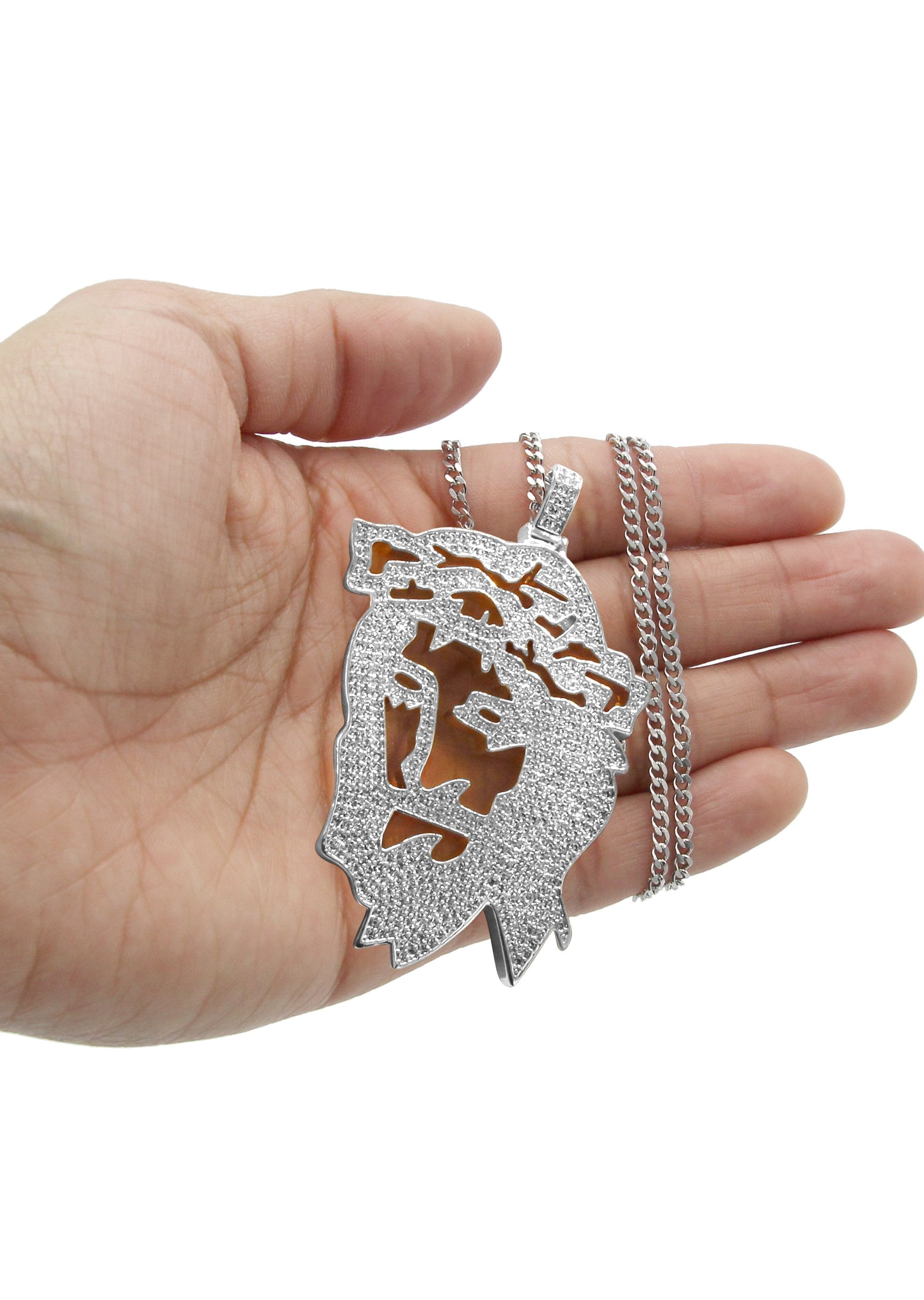 Manufacturer 30 White Gold Plated Cuban Link Chain & Jesus Head Pendant | Appx. 46.5 Grams