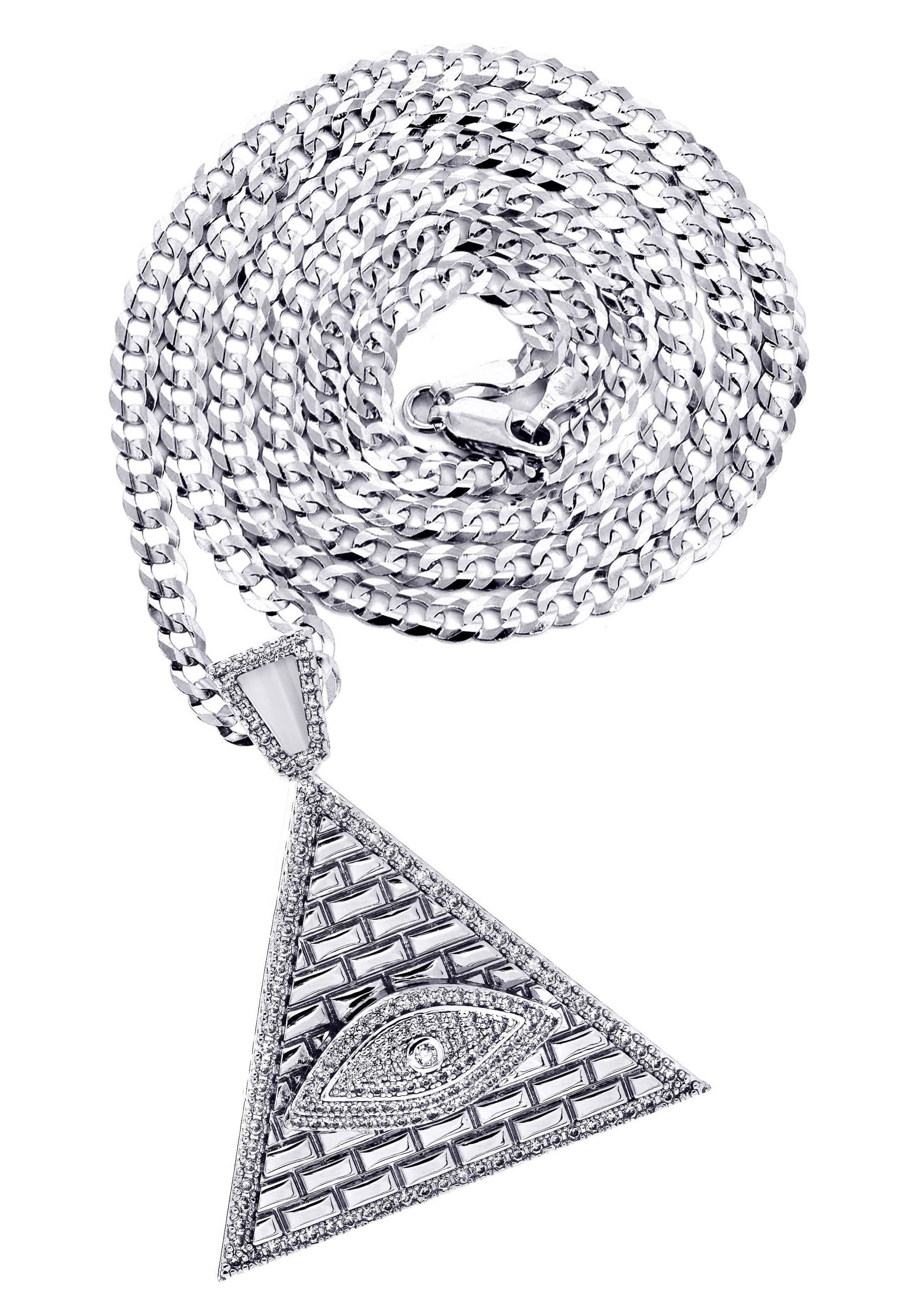 Manufacturer 30 White Gold Plated Cuban Link Chain & Illuminate Pendant | Appx. 27.3 Grams