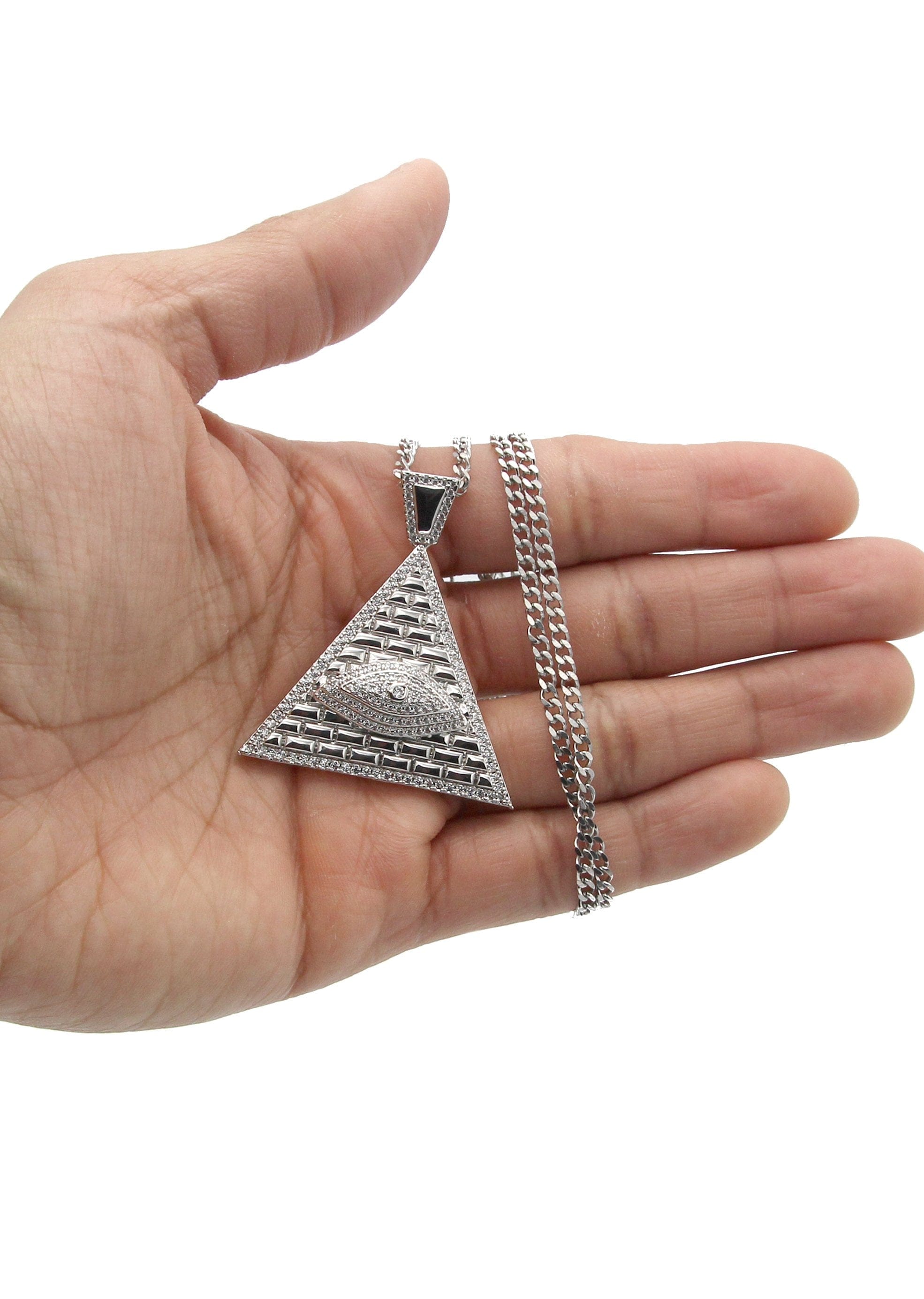 Manufacturer 30 White Gold Plated Cuban Link Chain & Illuminate Pendant | Appx. 27.3 Grams