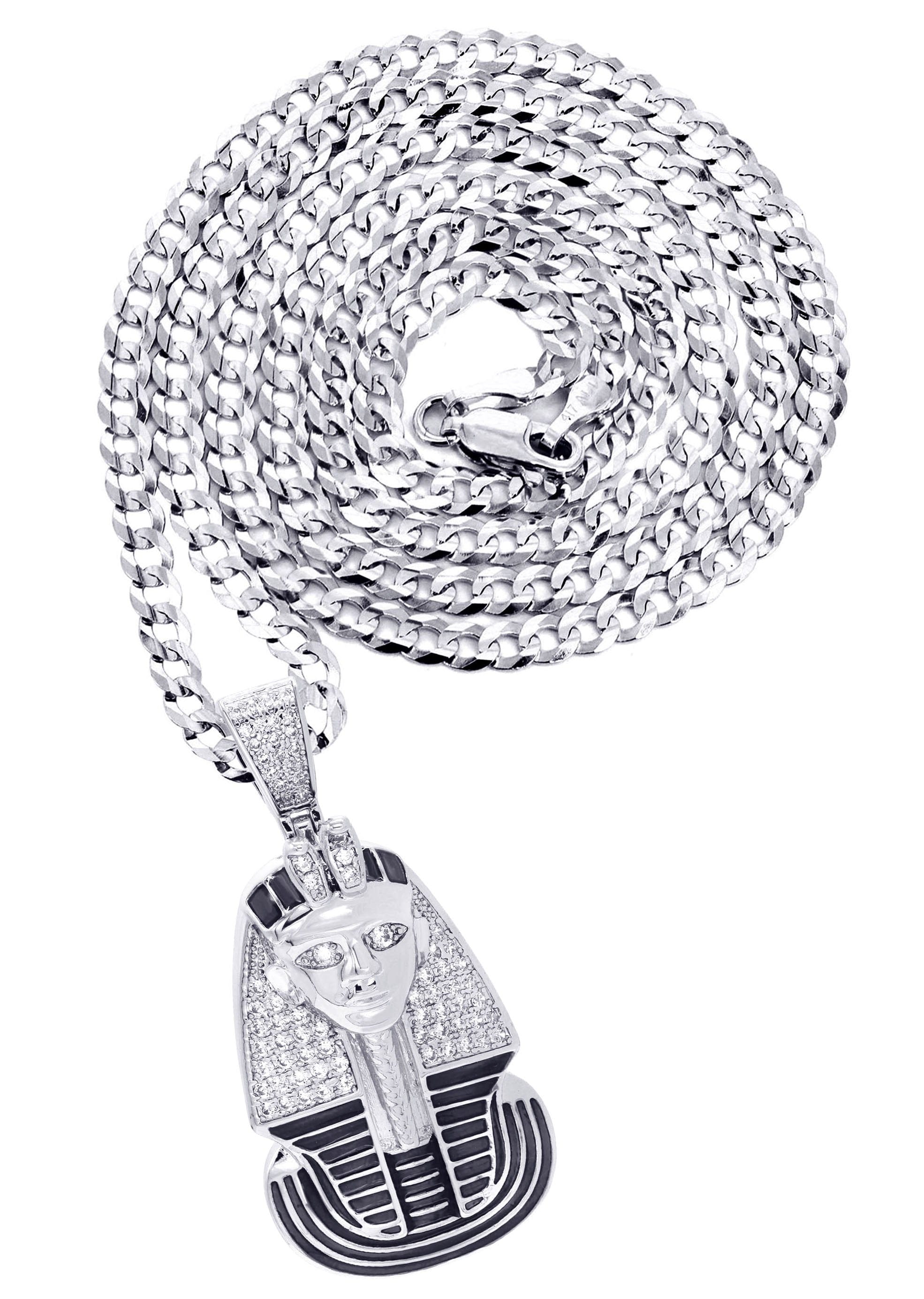 Manufacturer 30 White Gold Plated Cuban Link Chain & Pharaoh Pendant | Appx. 16 Grams