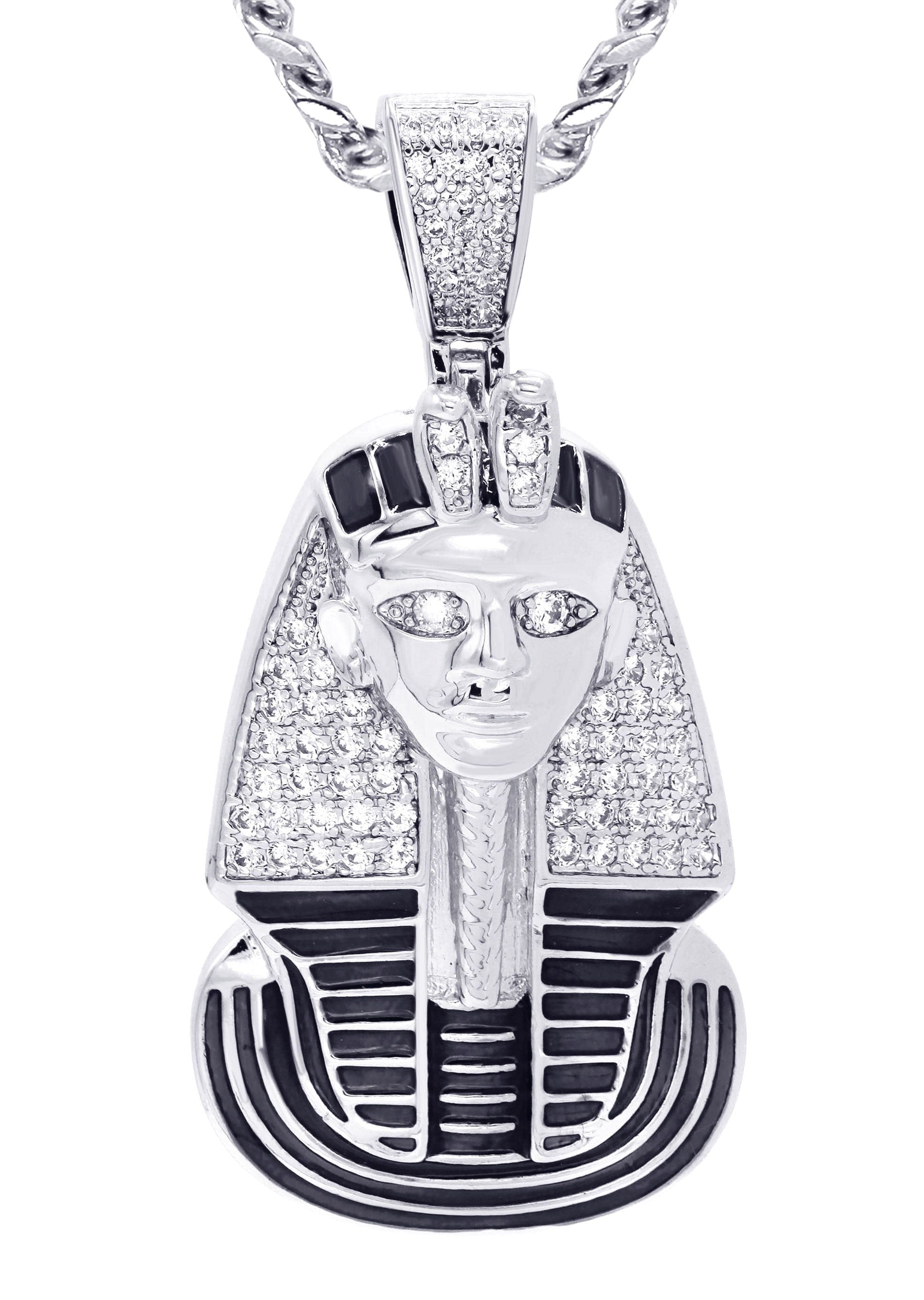 Manufacturer 30 White Gold Plated Cuban Link Chain & Pharaoh Pendant | Appx. 16 Grams